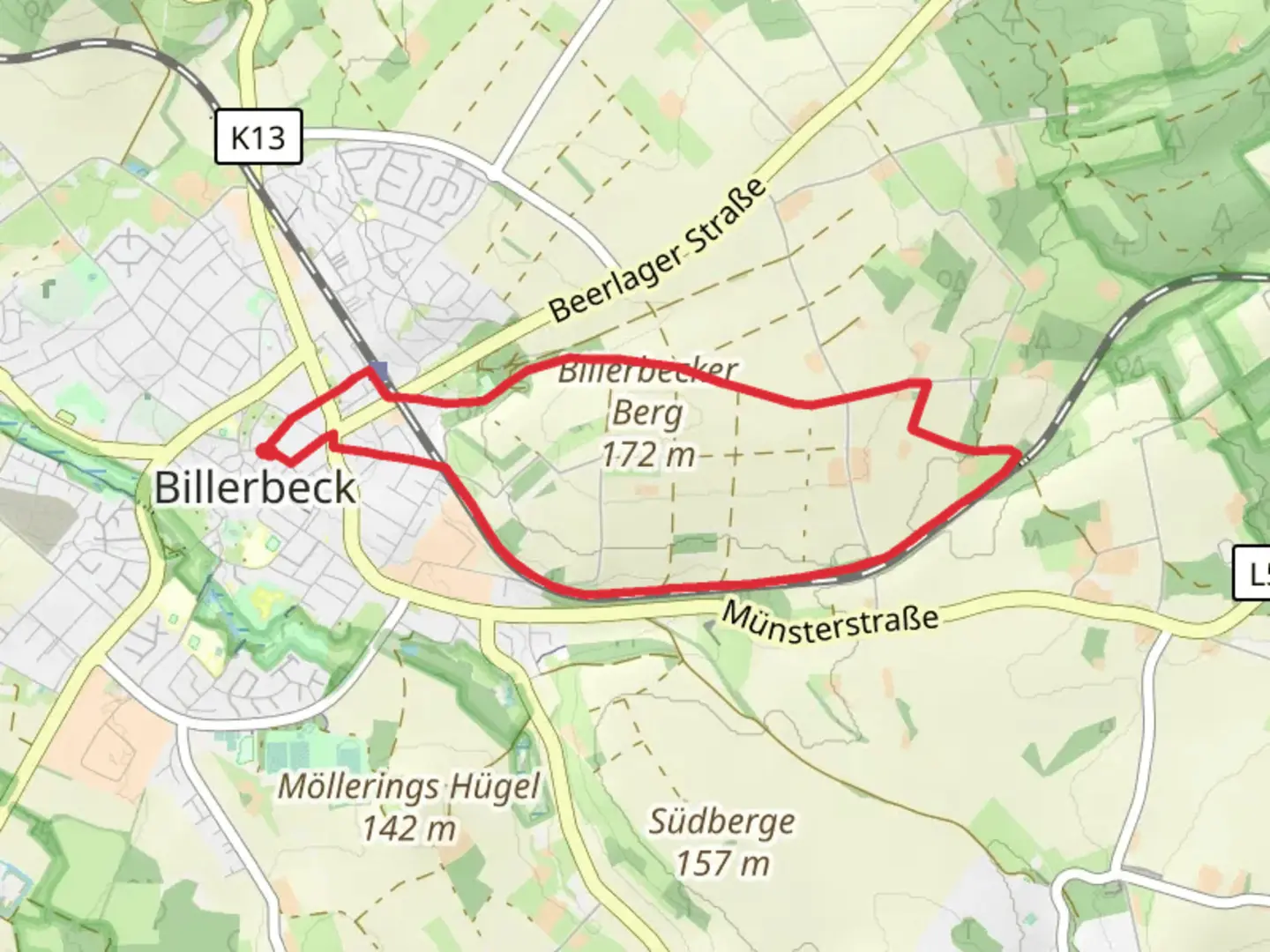 An image depicting the trail Billerbeck Rundweg B2 and B4 and its surrounding area.