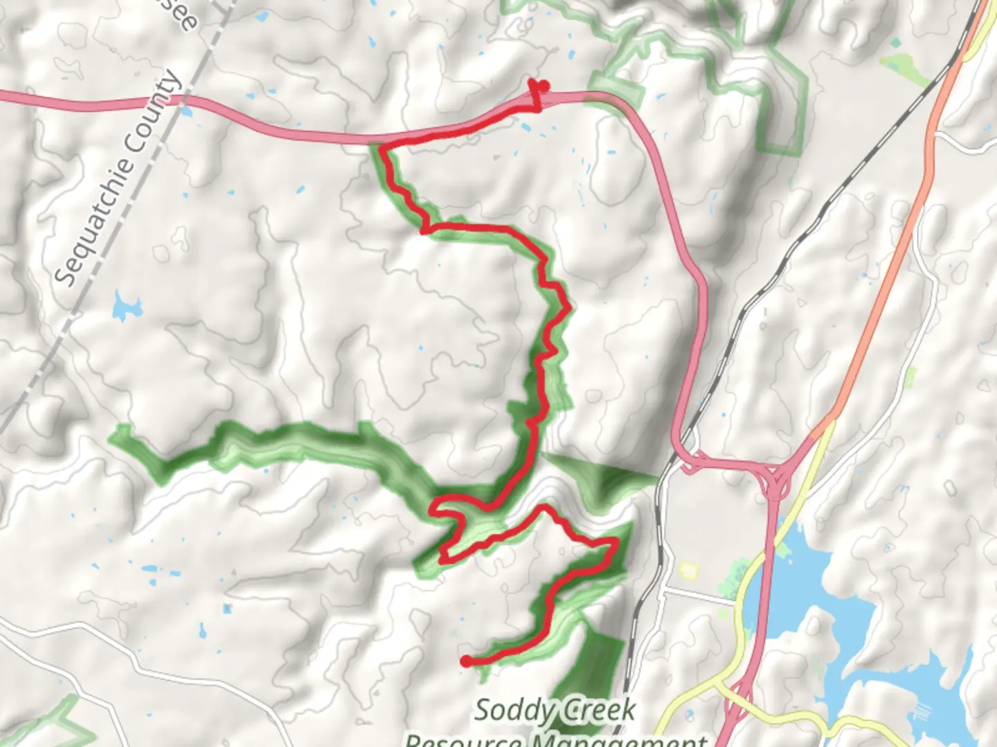 An image depicting the trail CT - Soddy Creek Gorge Trail North and its surrounding area.
