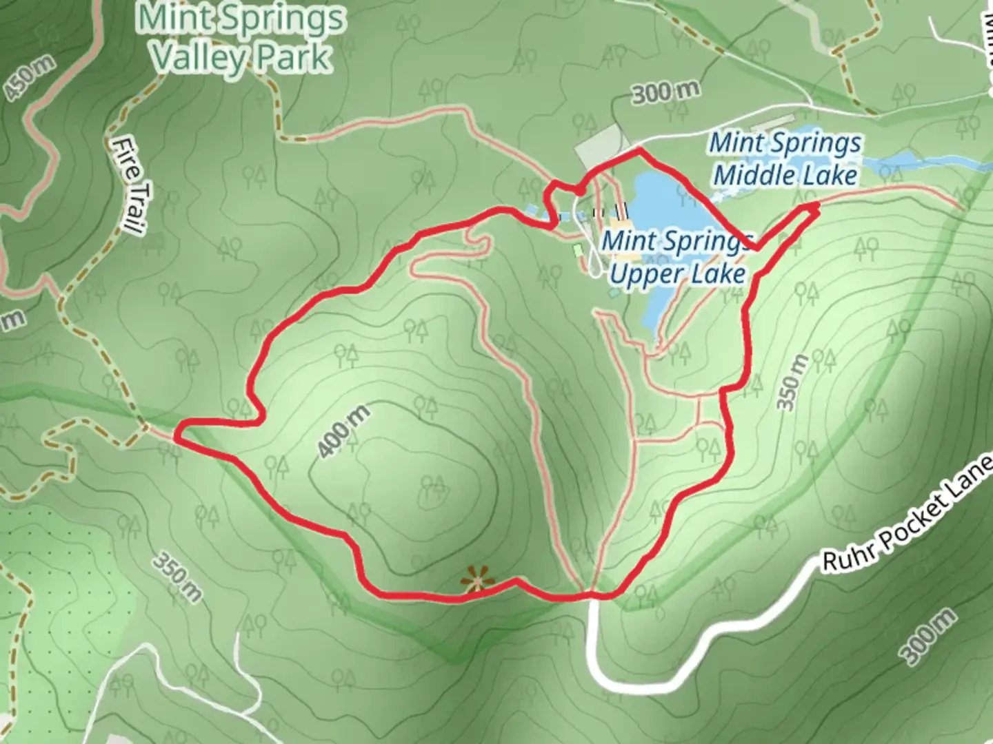 An image depicting the trail Little Yellow Mountain and Mint Springs Upper Lake Loop and its surrounding area.