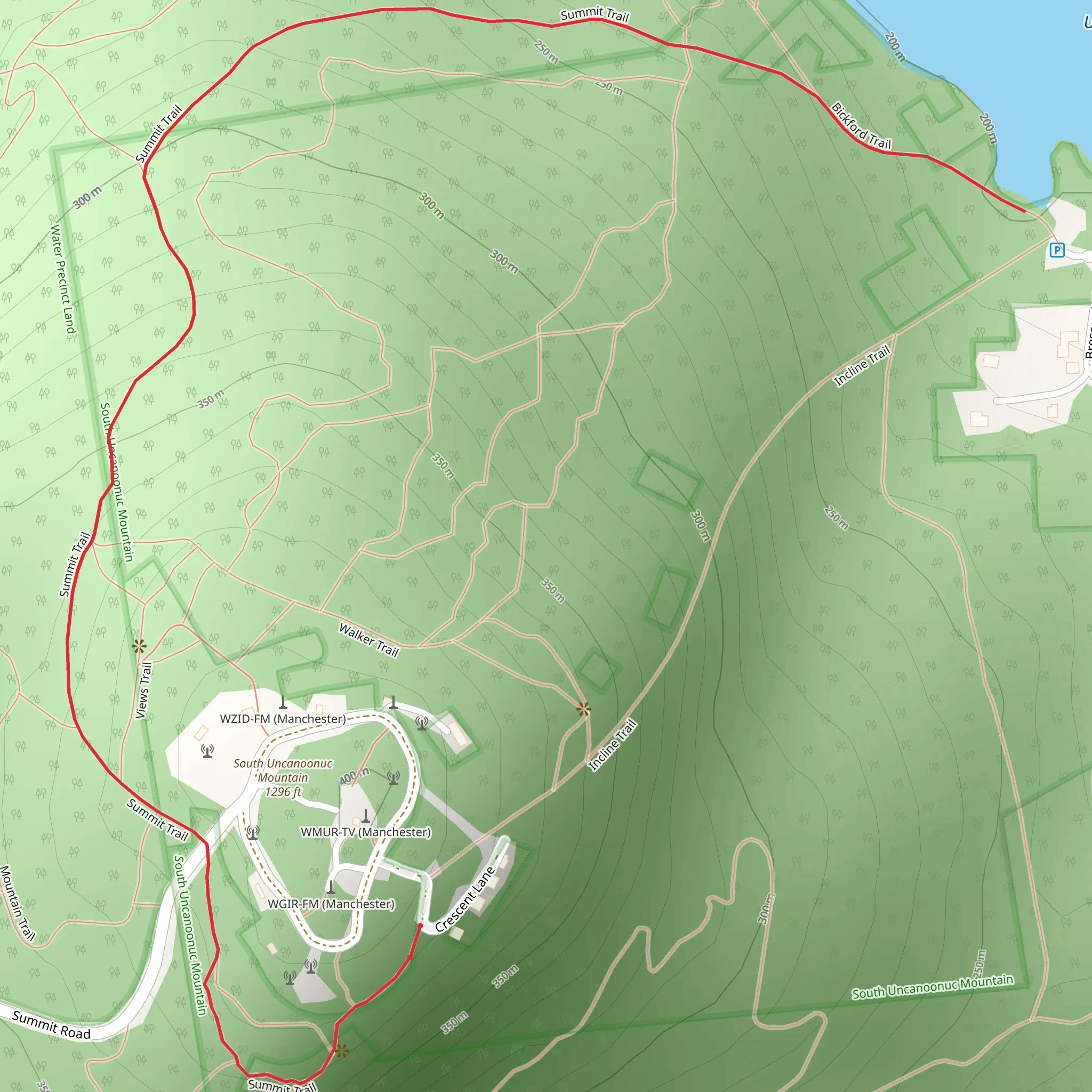 South Uncanoonuc Mountain to Uncanoonuc Lake Out and Back mobile static map