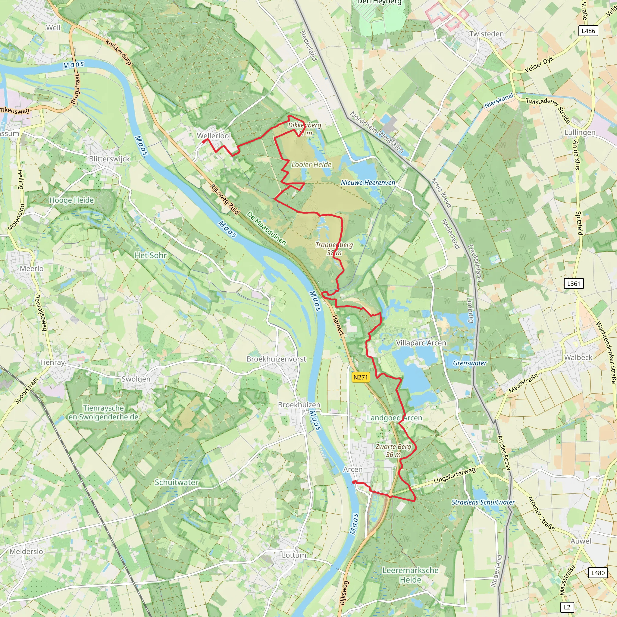 Wellerlooi to Arcen via Westmeervan, Dikkenberg Weg and Pikmeeuwen Water mobile static map
