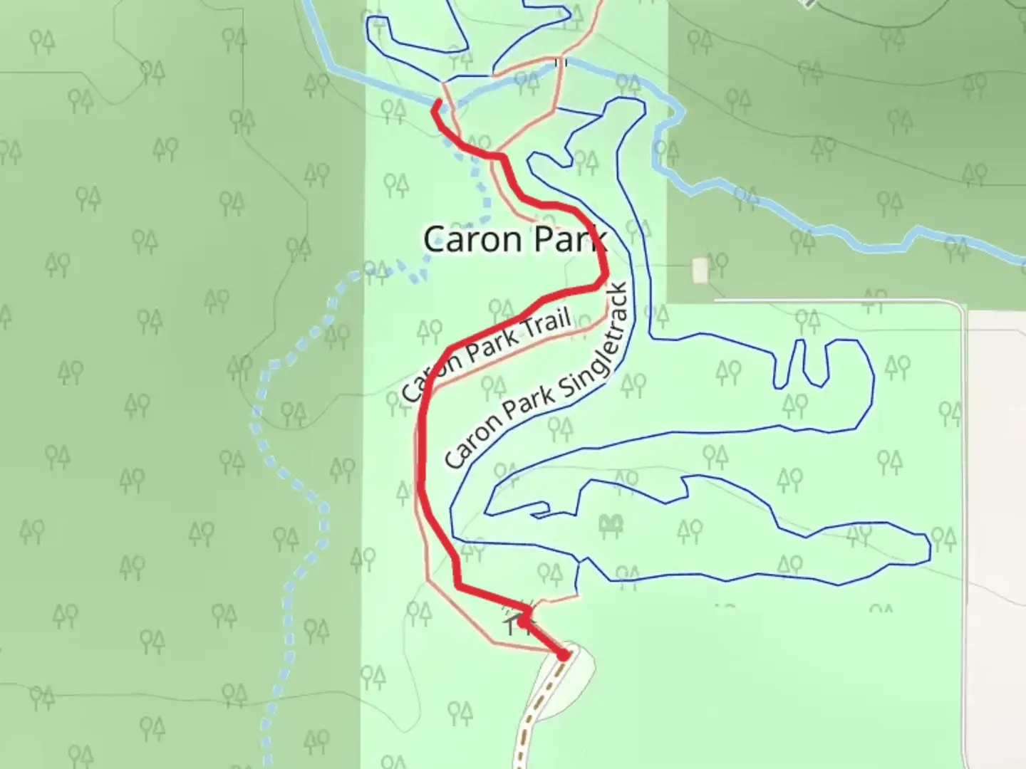 An image depicting the trail Caron Park Trail Out and Back and its surrounding area.