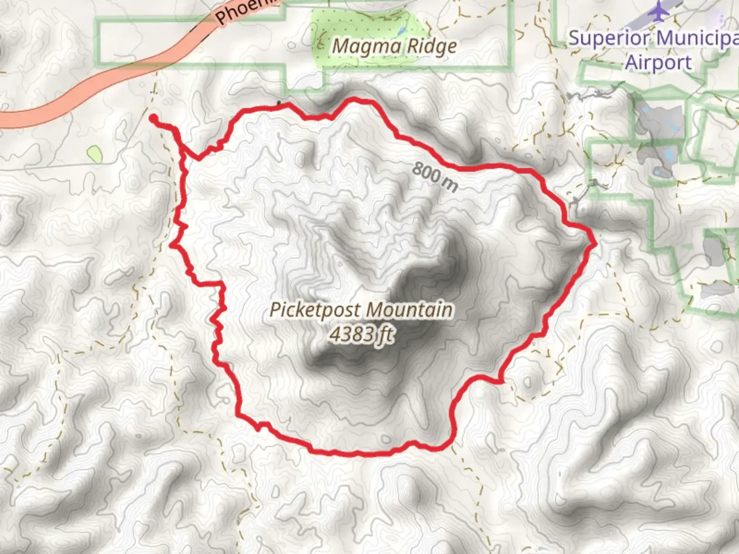 An image depicting the trail Telegraph Canyon and Legends of Superior Loop Trail and its surrounding area.