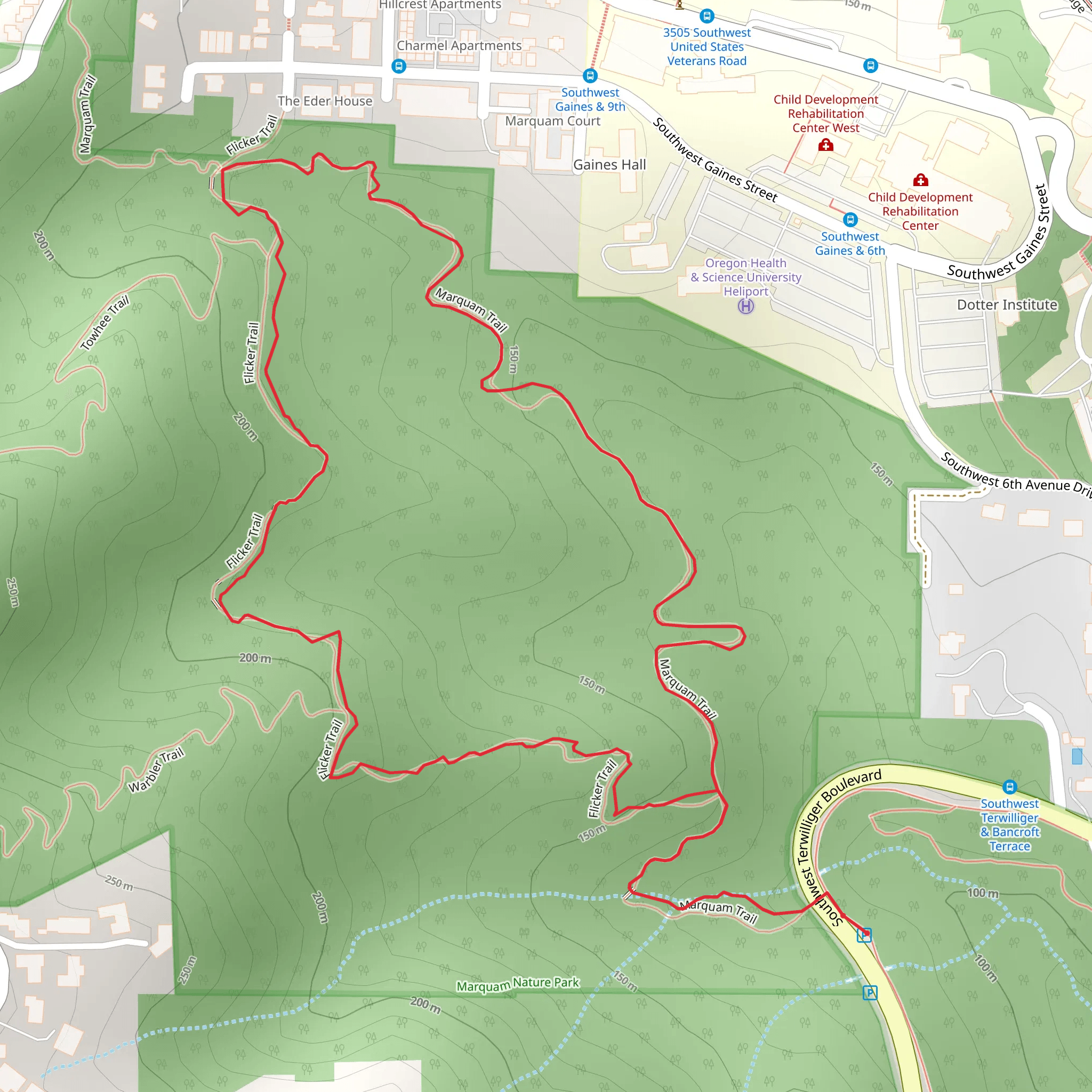 Marquam and Flicker Loop Trail mobile static map