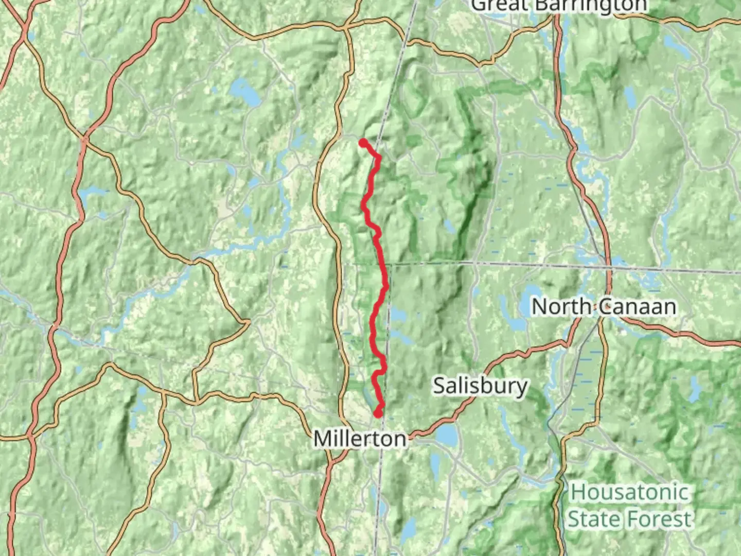 An image depicting the trail Cedar Brook to Iron Mine Pond Trail and its surrounding area.