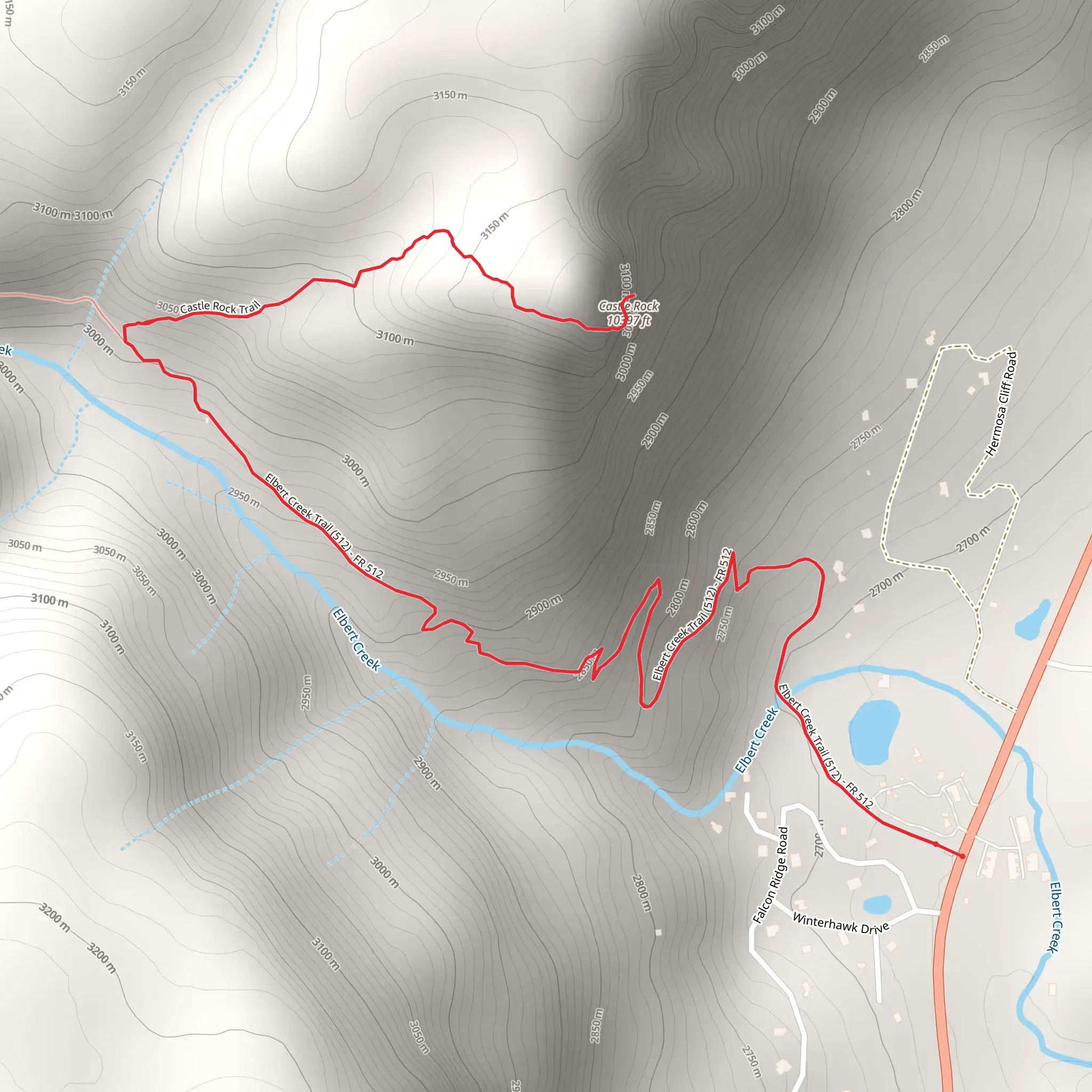 Castle Rock via Elbert Creek Trail mobile static map