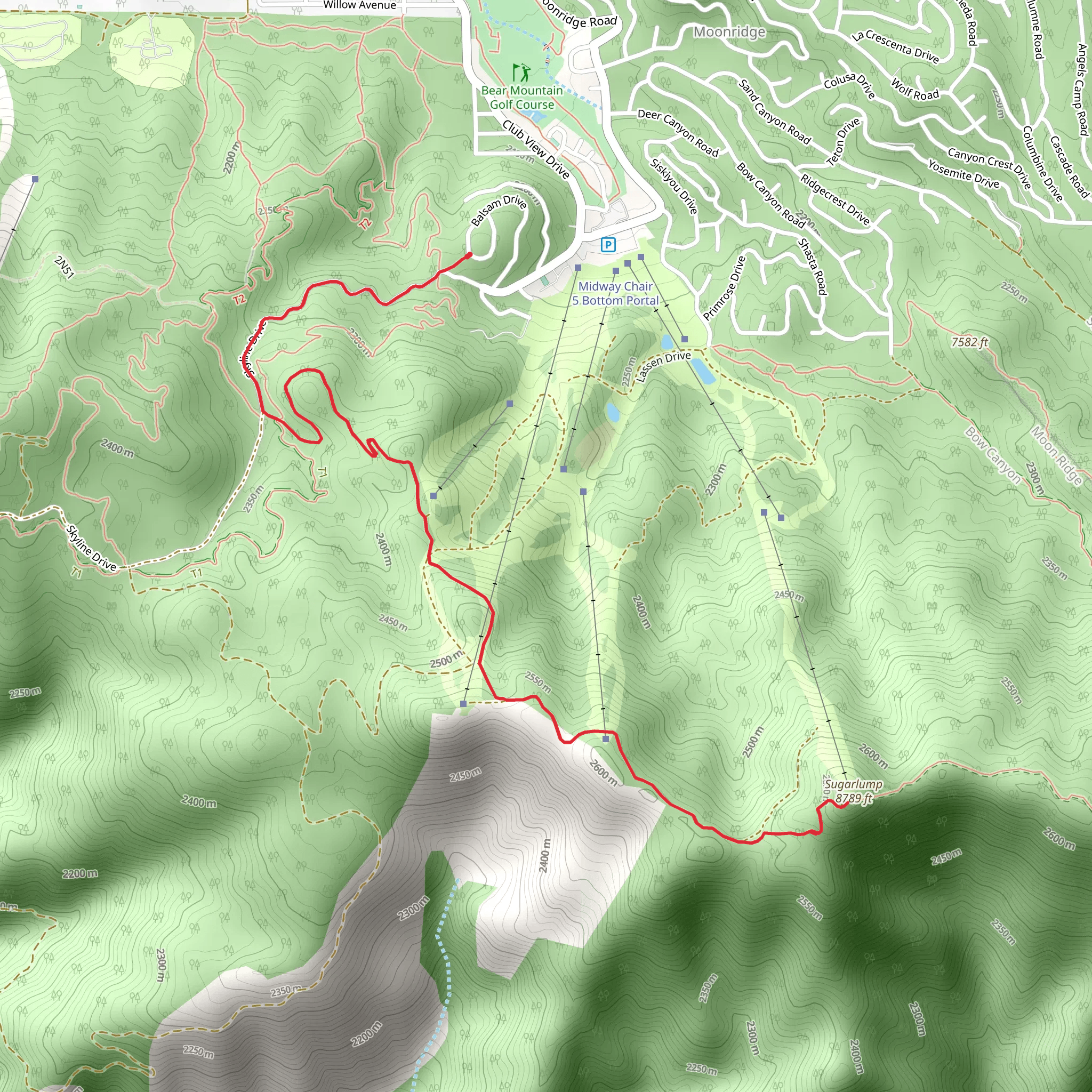 Sugarlump via Showtime Trail mobile static map