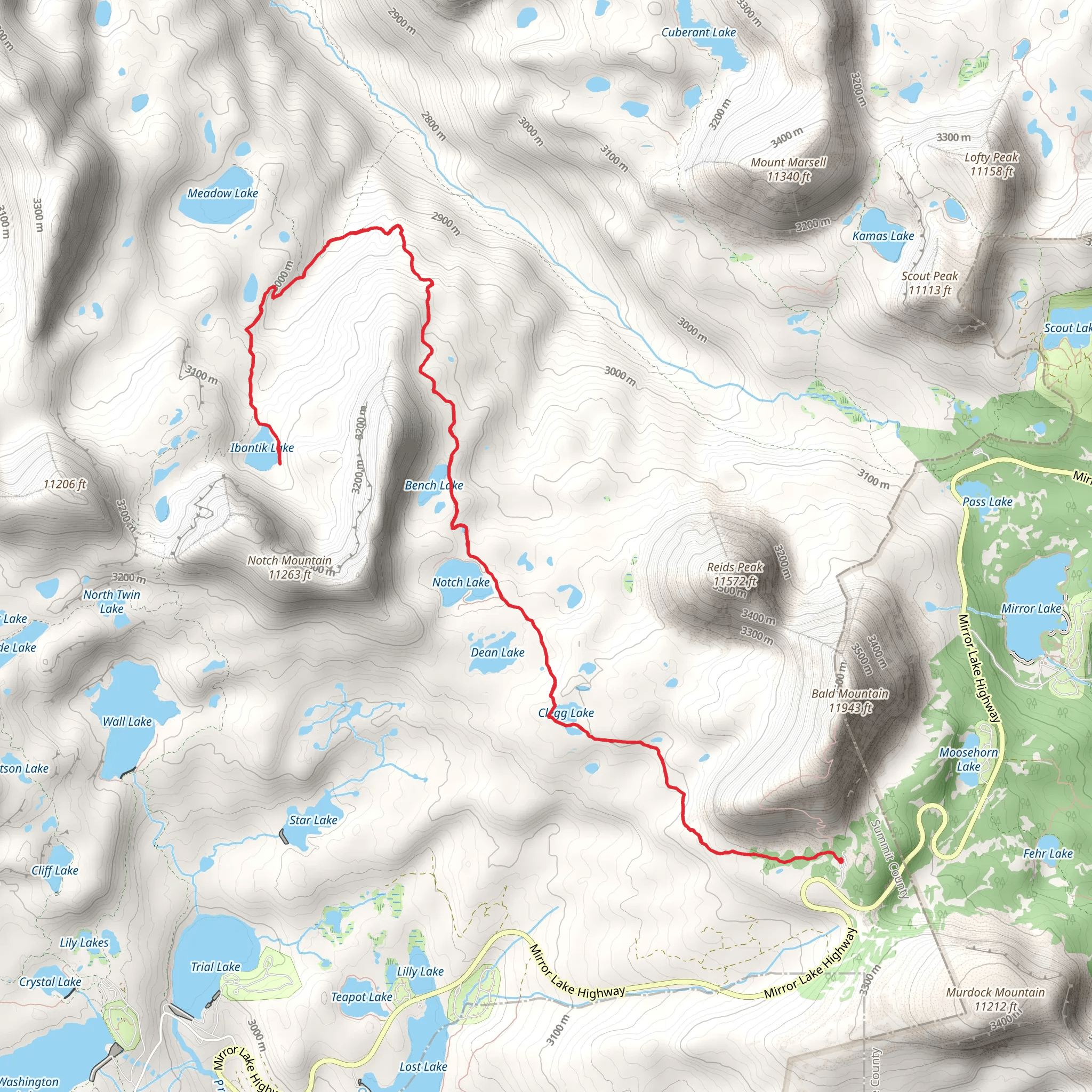 Ibantik Lake and Notch Lake via Notch Mountain Trail mobile static map