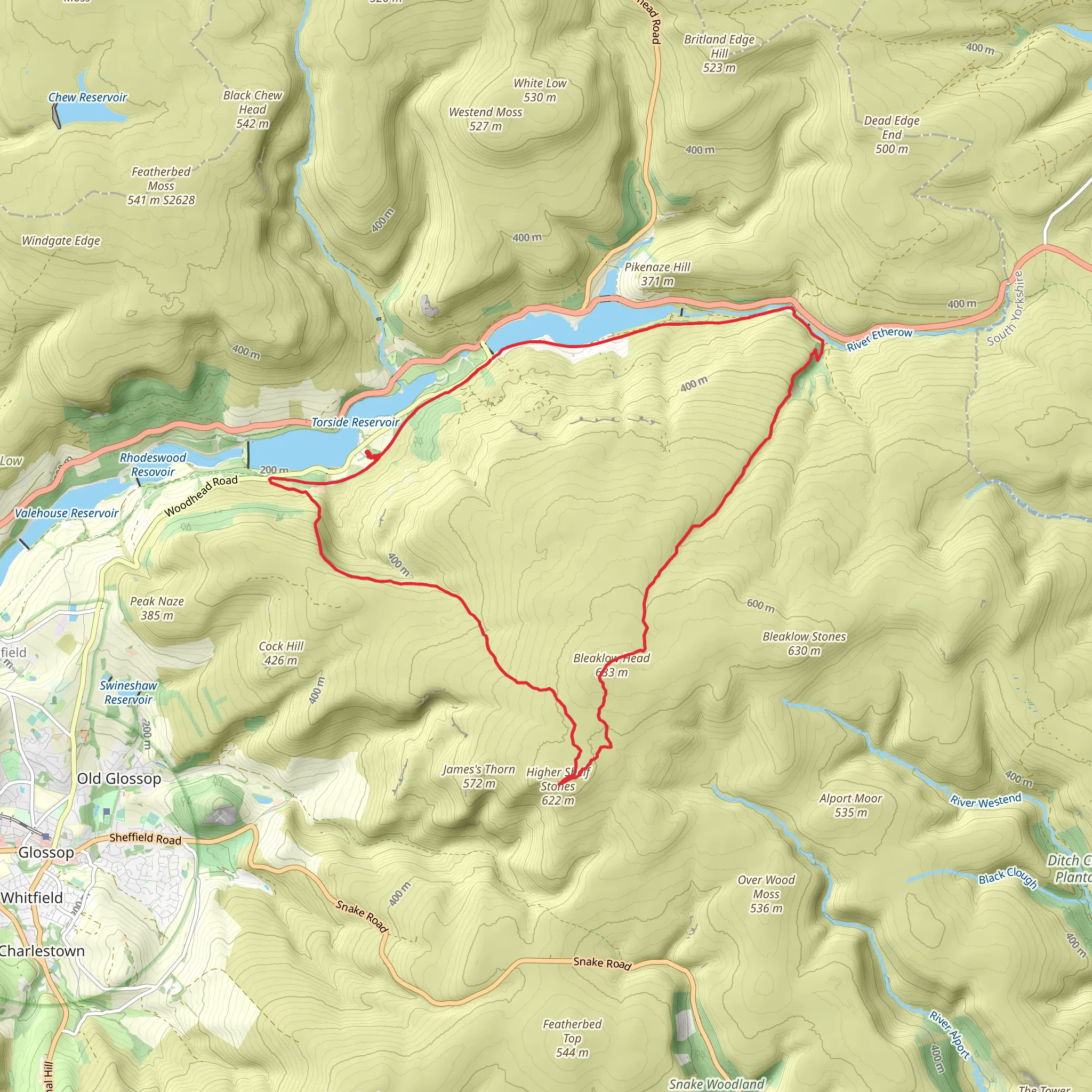 Torside Clough - Shelf Moor - Bleaklow - Black Clough and Longdendale mobile static map