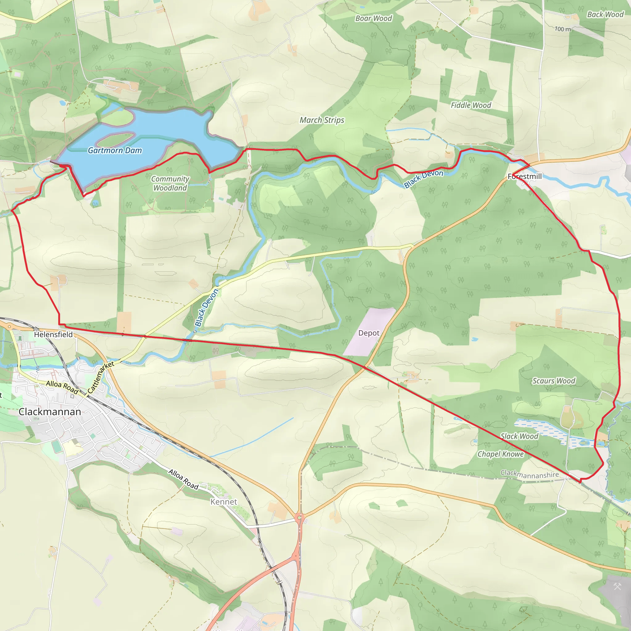 Gartmorn Dam, The Lade and Forestmill mobile static map