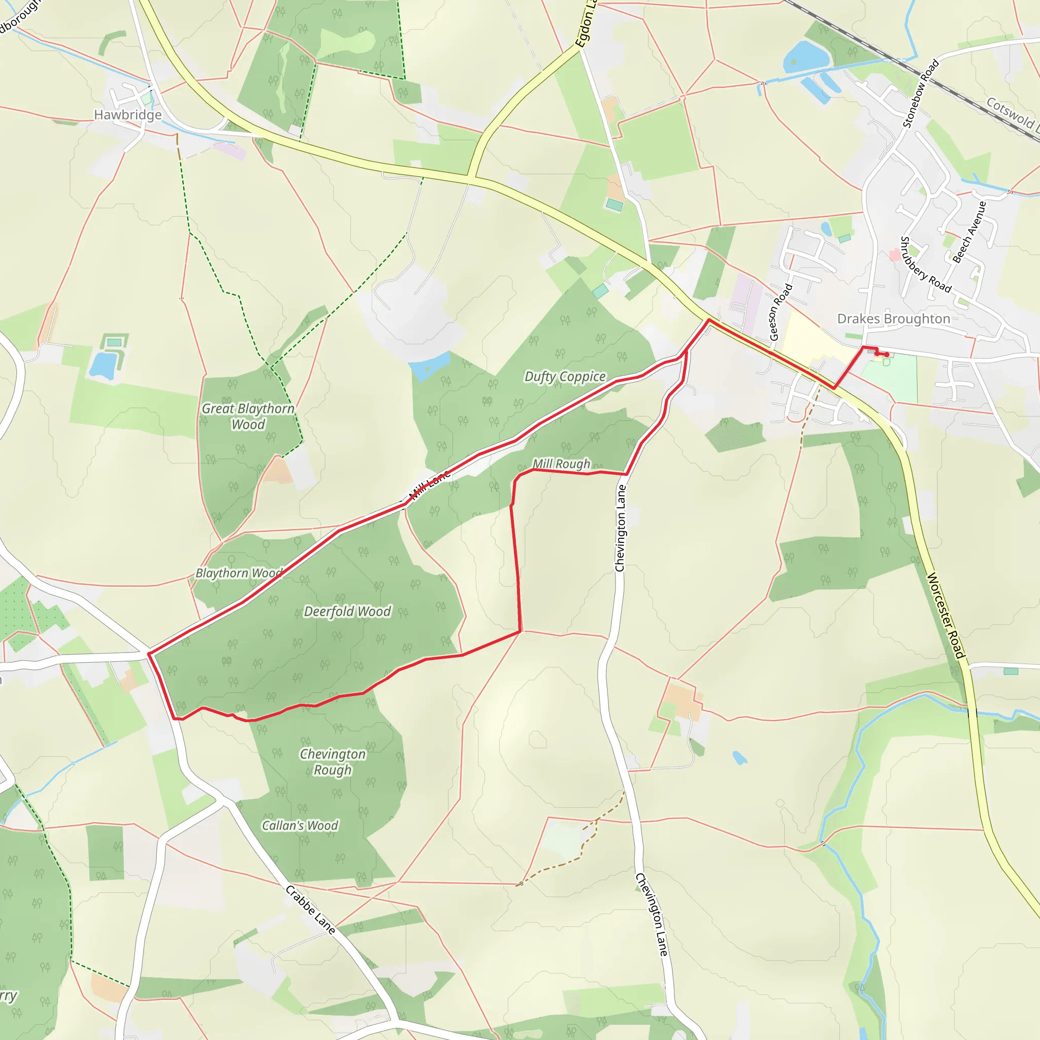 Deerfold Wood Loop from Drakes Broughton mobile static map