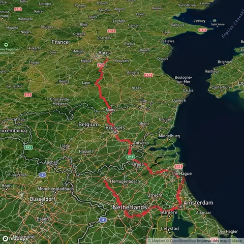 Eindhoven to Auvers sur Oise via Mosselsepad, Prinsenweg, Trekkade and Oude Maaspad