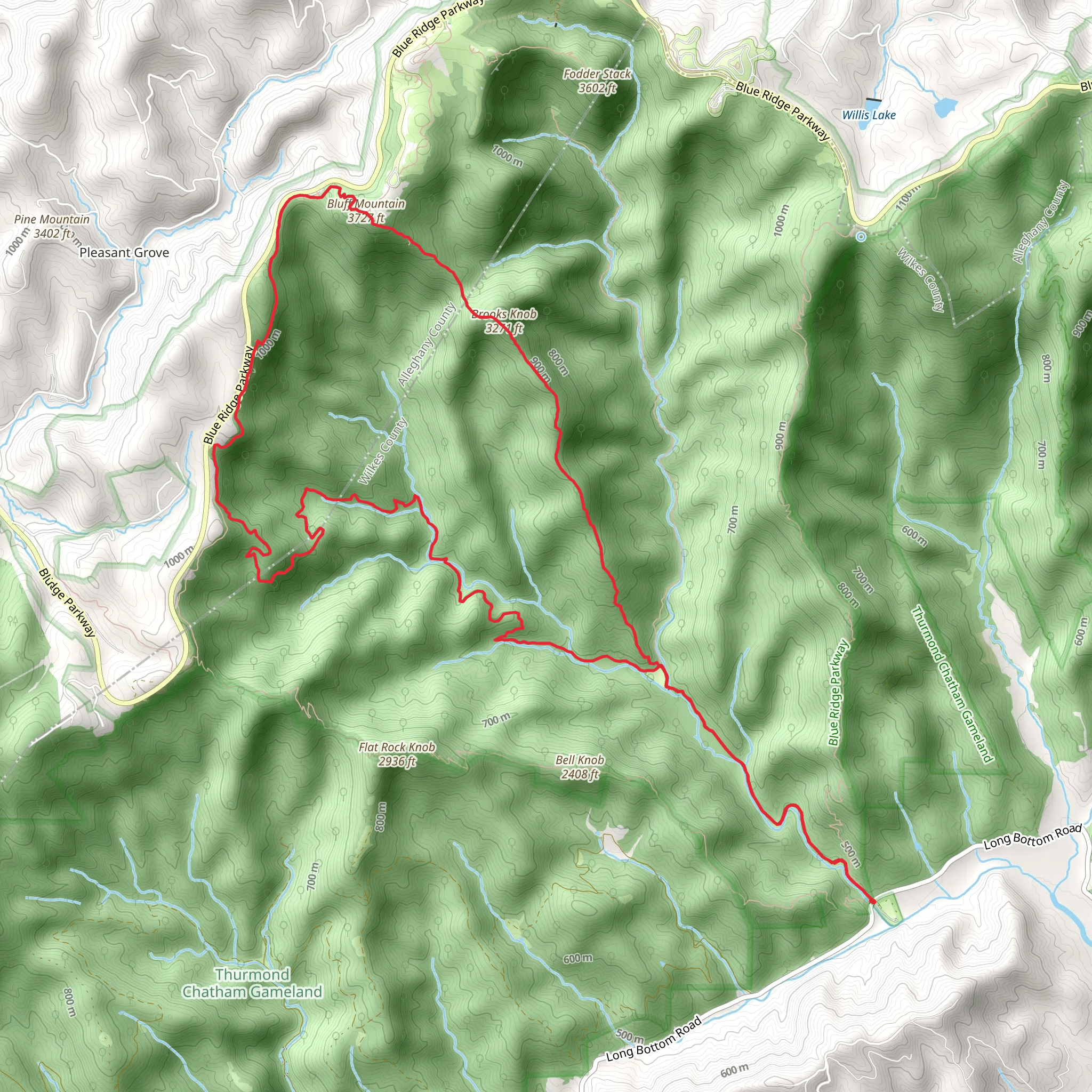 Bluff Mountain Loop via Grassy Gap Fire Road mobile static map