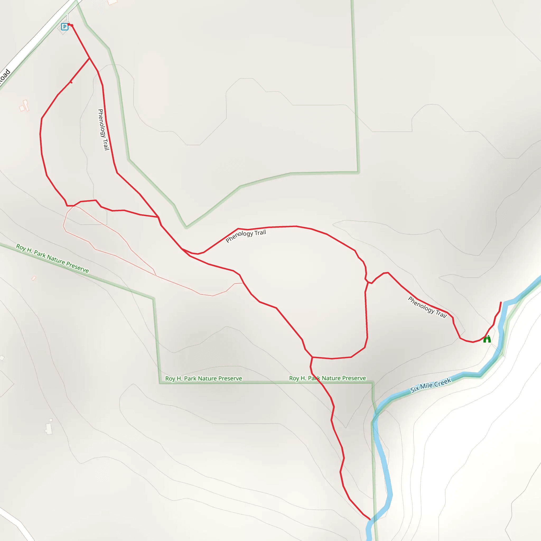 Six Mile Creek via Phenology Loop Trail mobile static map