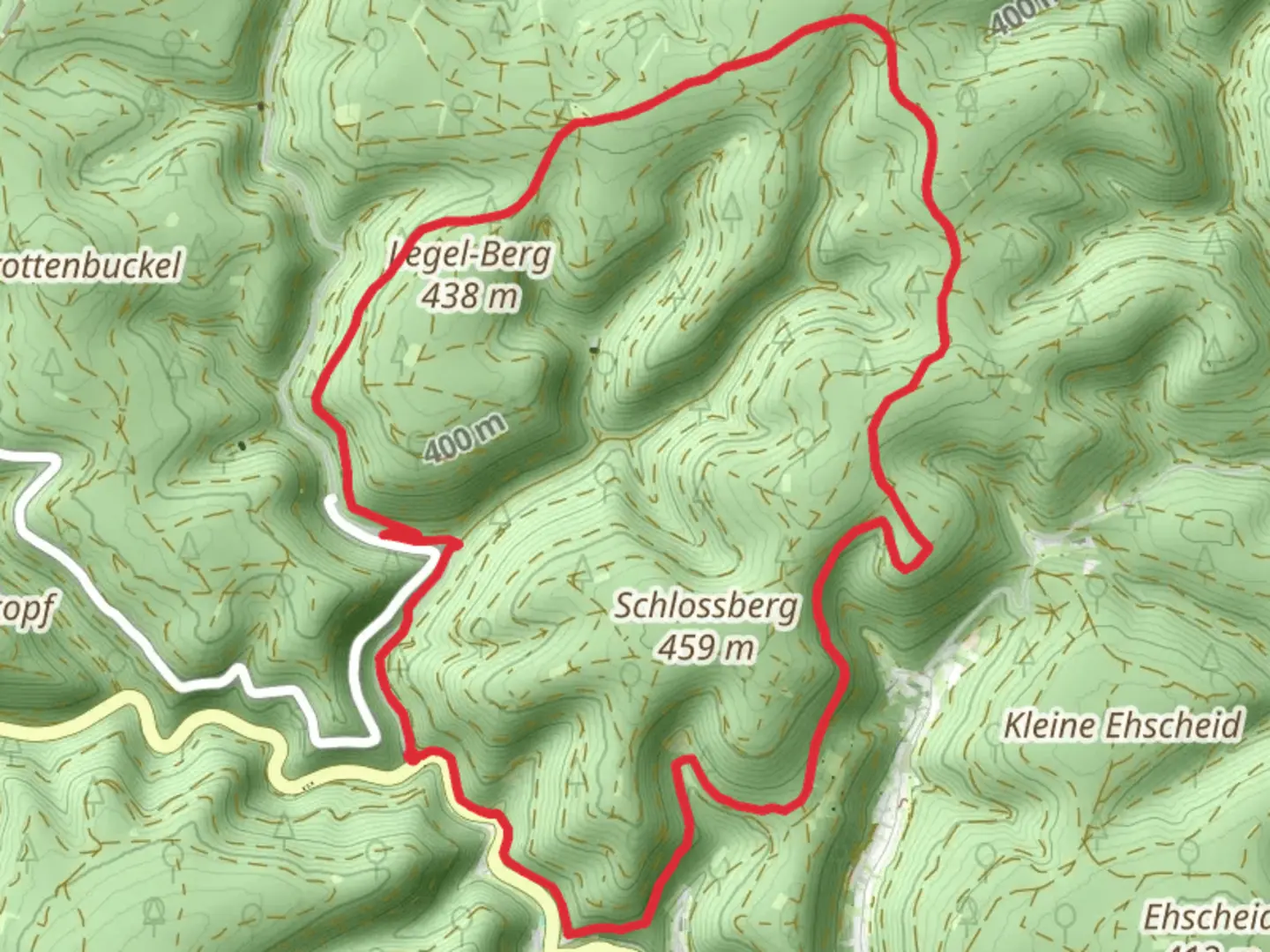 An image depicting the trail Legelpfad and Schlossberg Weg and its surrounding area.