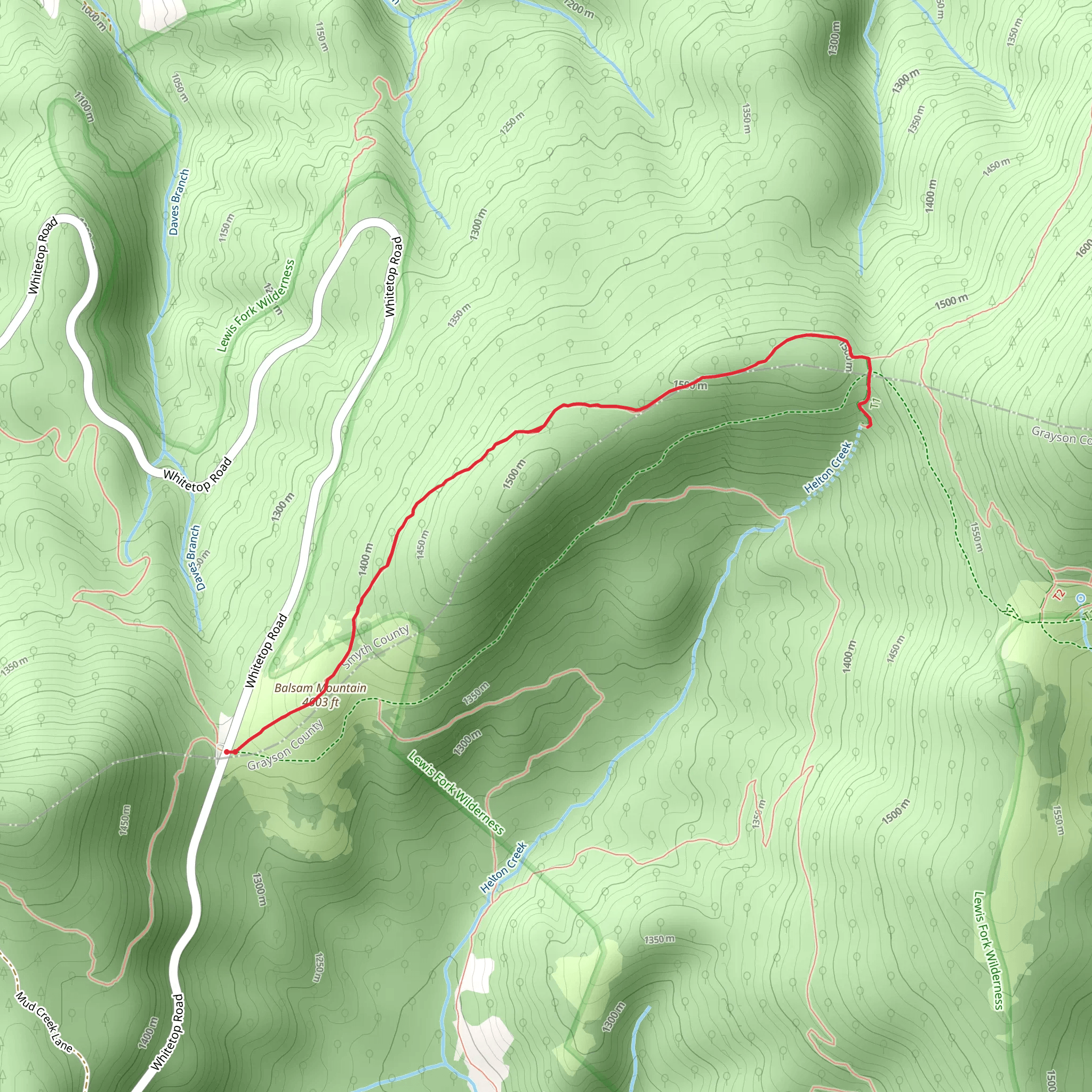 Balsam Mountain and Deep Gap Spring via Appalachian Trail mobile static map