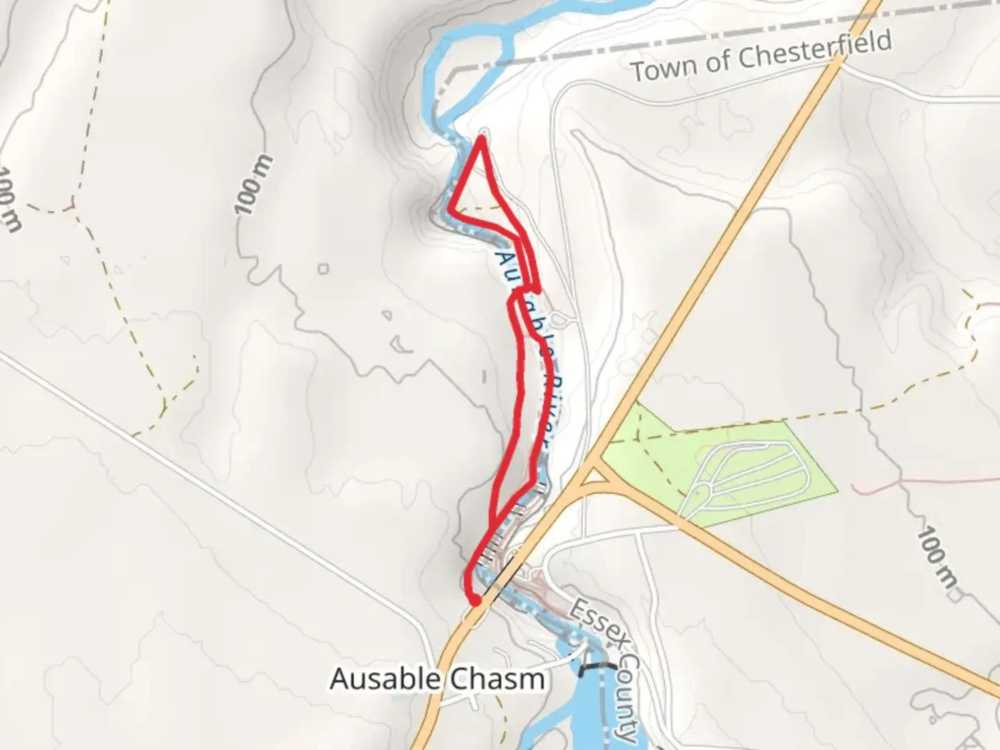 An image depicting the trail Rim Walk Trail and Dry Chasm Trail Loop and its surrounding area.