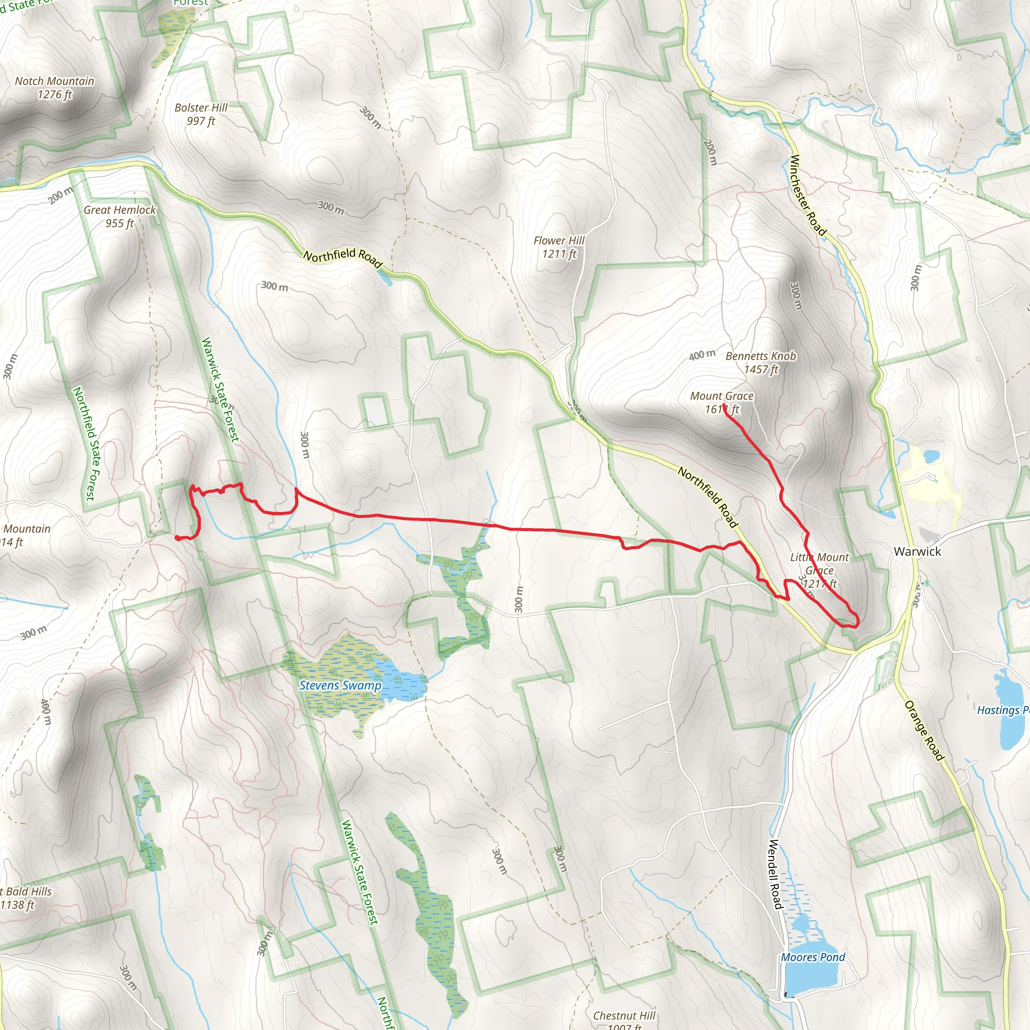 Mount Grace via Metacomet - Monadnock Trail mobile static map