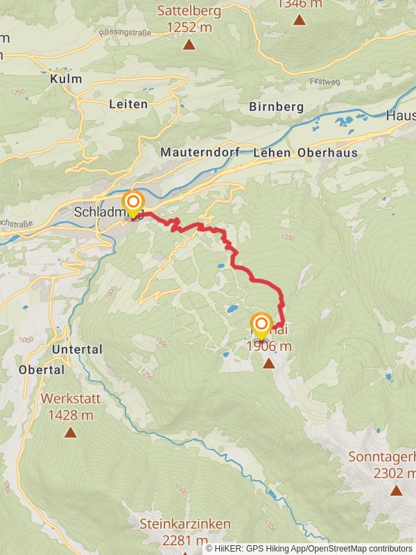 Schladming to Planai Hike mobile static map