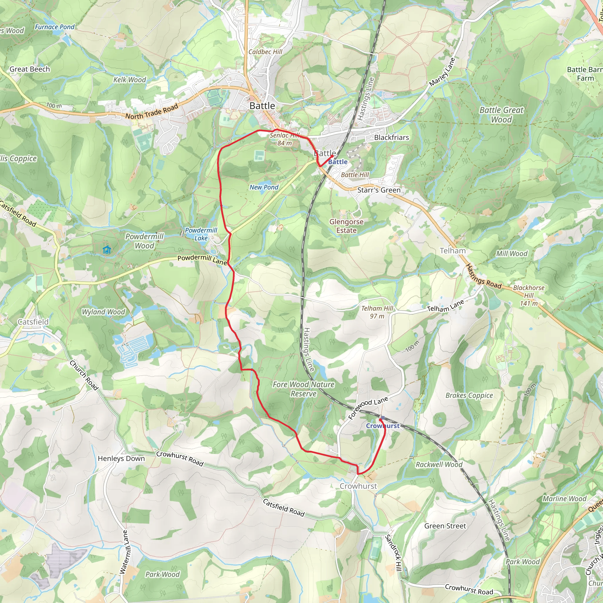Crowhurst to Battle Station Walk mobile static map
