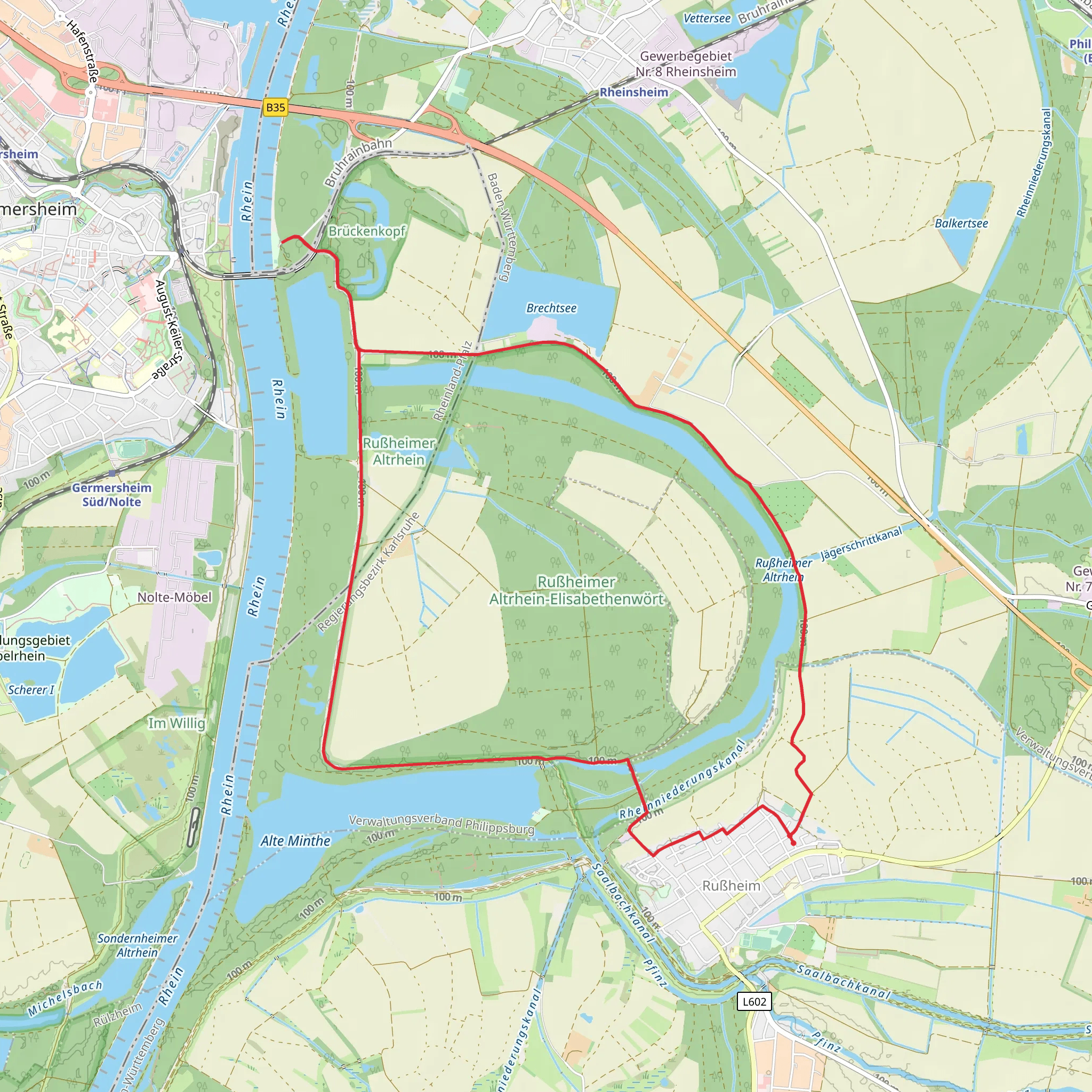 Rhein and Saalbachkanal via Rheinauenweg mobile static map