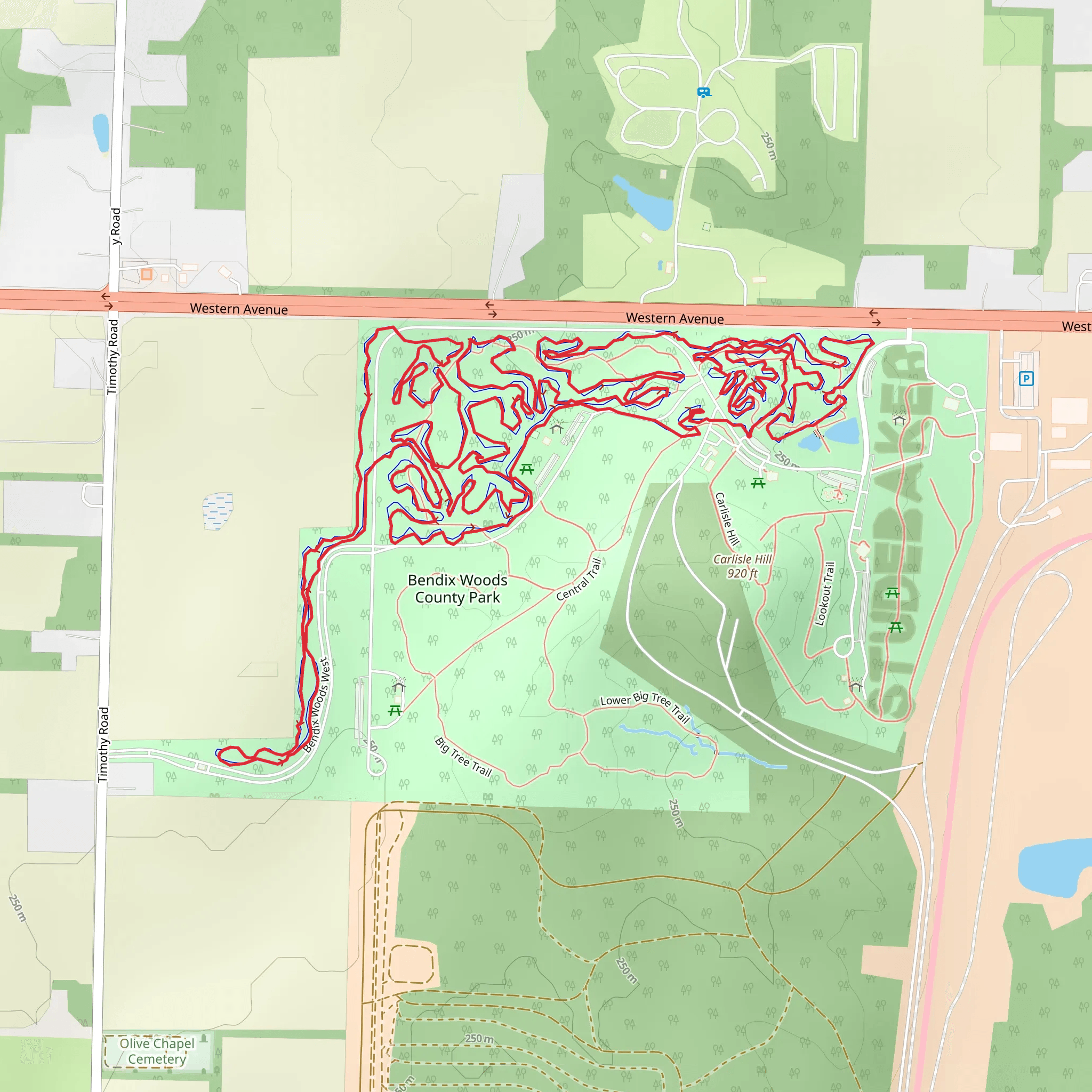 Bendix Woods County Park Loop mobile static map
