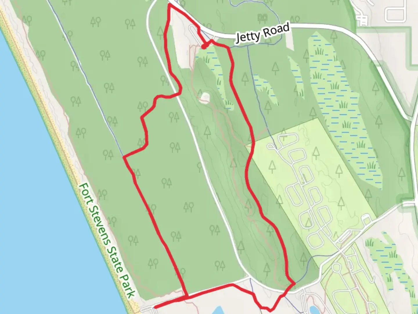 An image depicting the trail Battery Russell and Crossover Road Loop and its surrounding area.