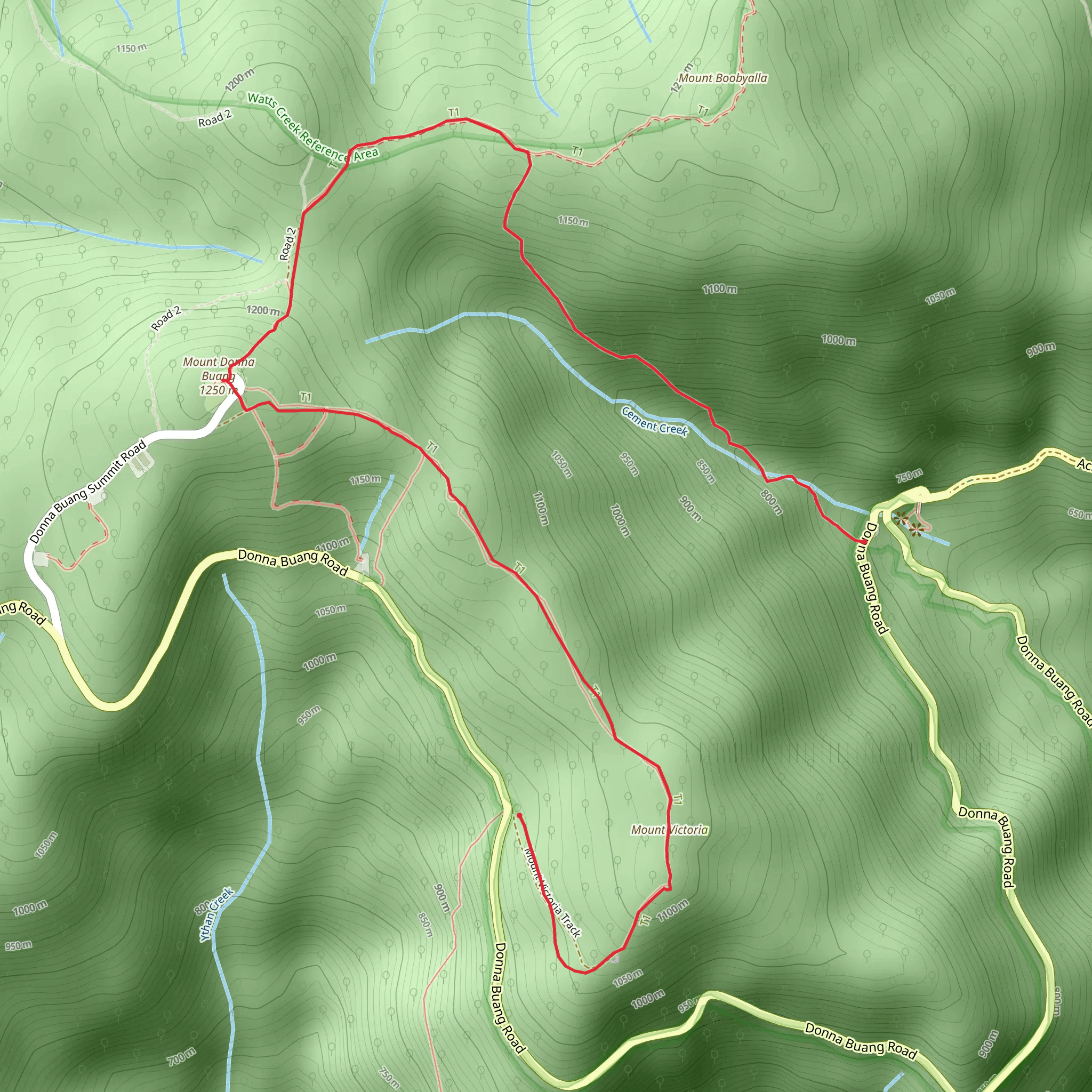 Mount Donna Buang Trail via Cement Creek and Mt Victoria mobile static map