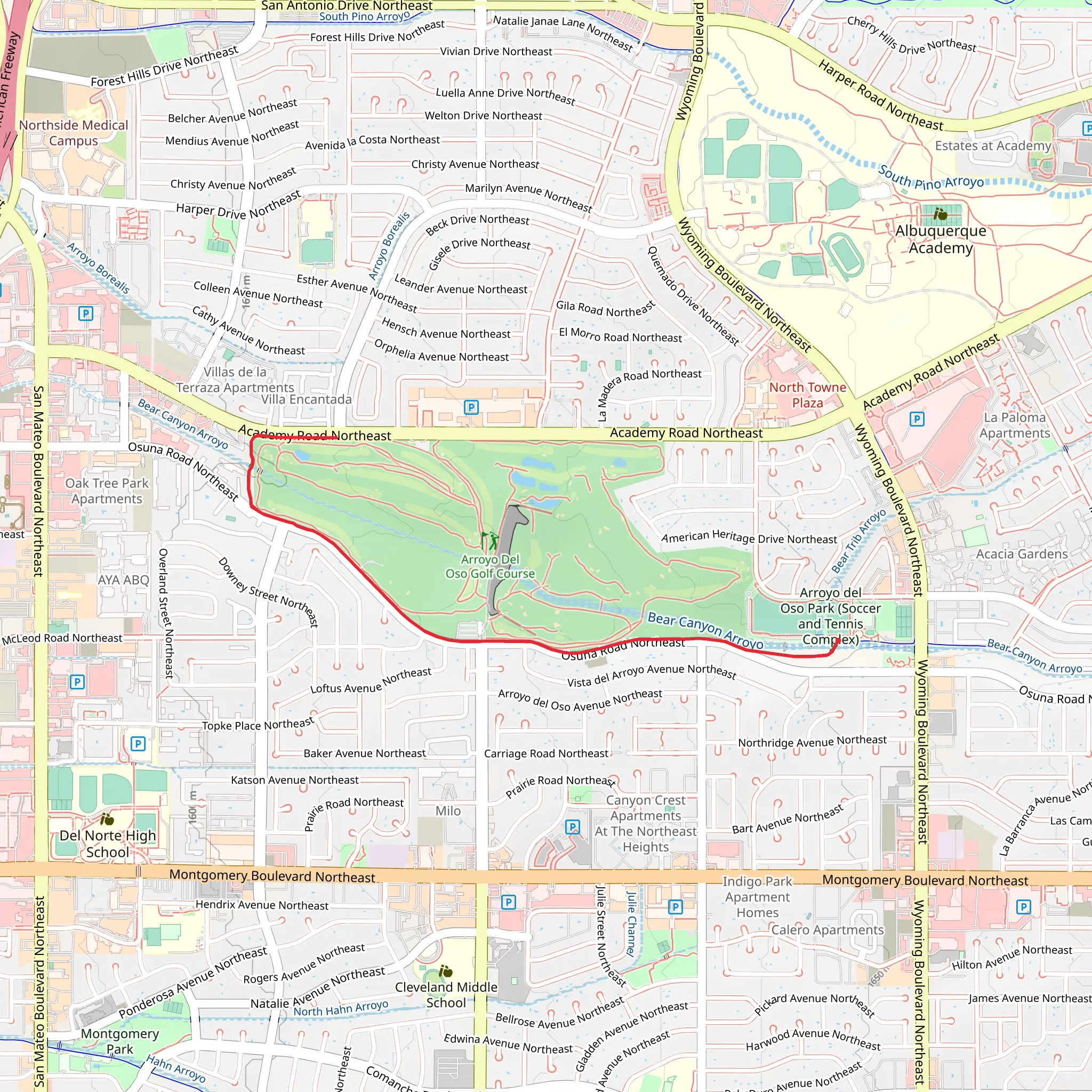 Arroyo del Oso Park and Bear Canyon Arroyo mobile static map