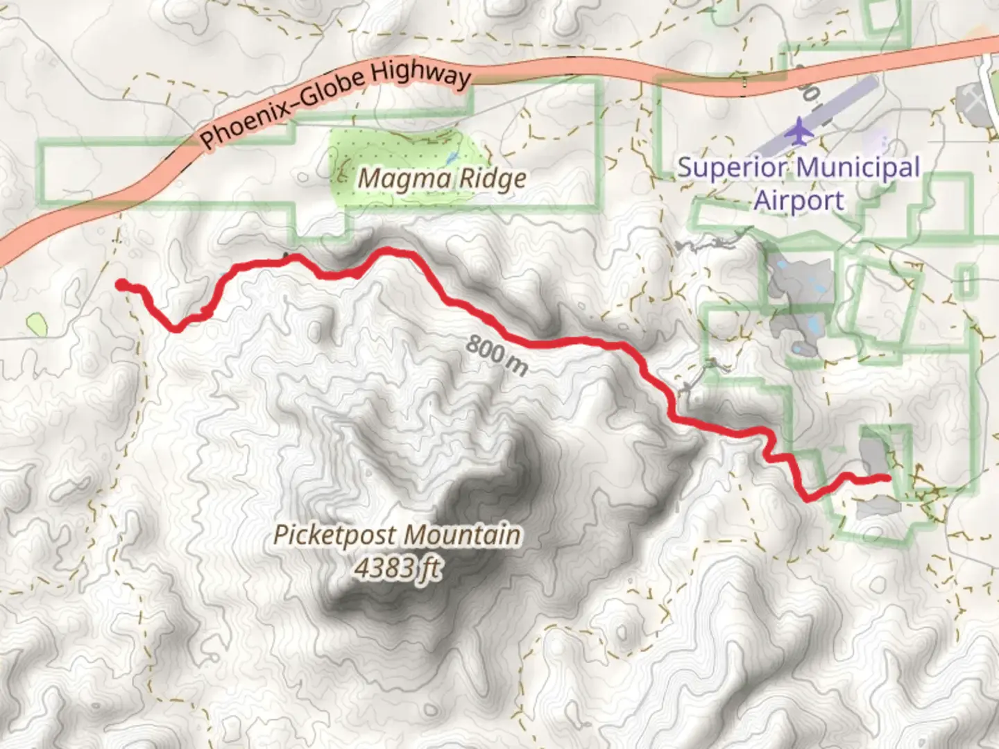 An image depicting the trail Legends of Superior trail and Arnett Canyon Trail and its surrounding area.