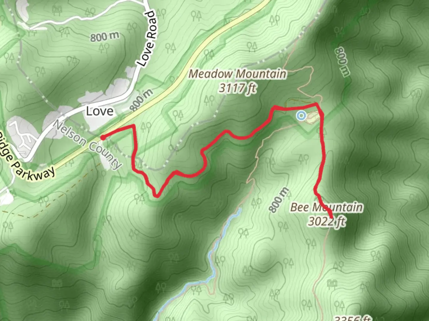 An image depicting the trail Bee Mountain from Love and its surrounding area.