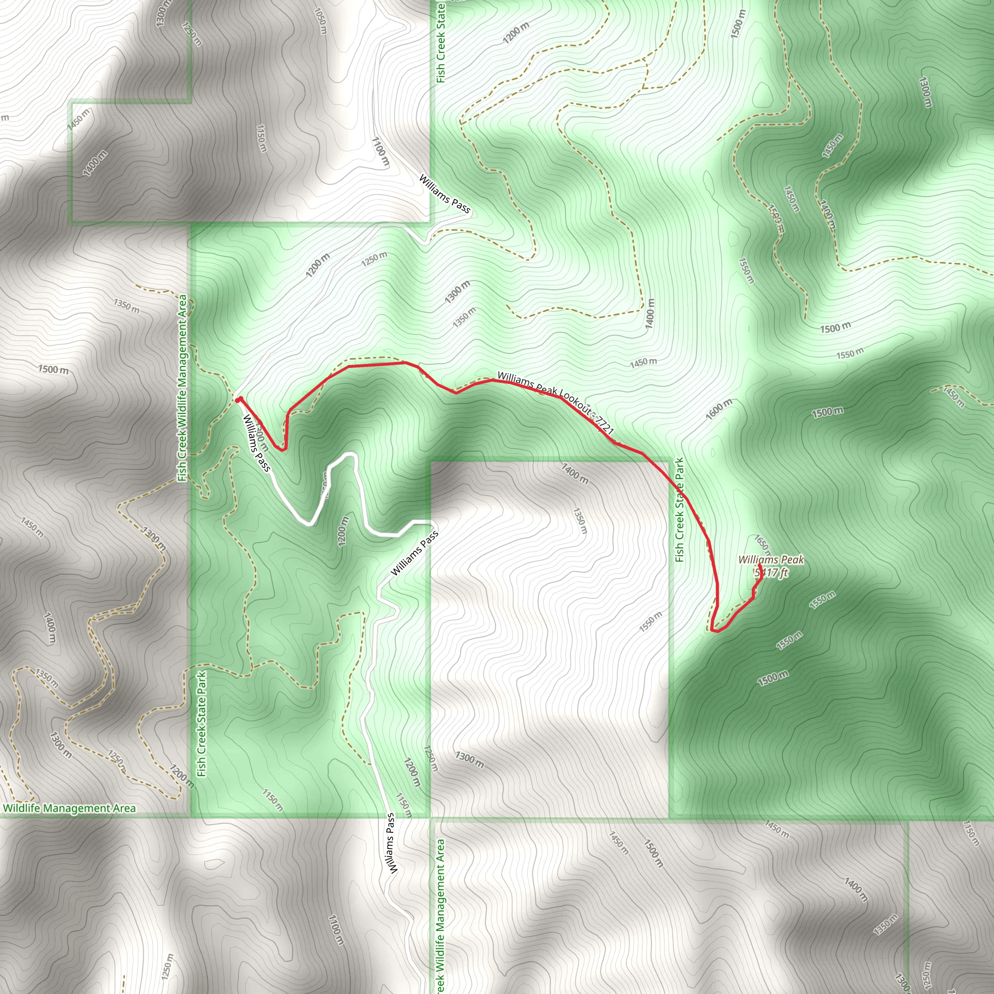 Williams Peak Out and Back mobile static map