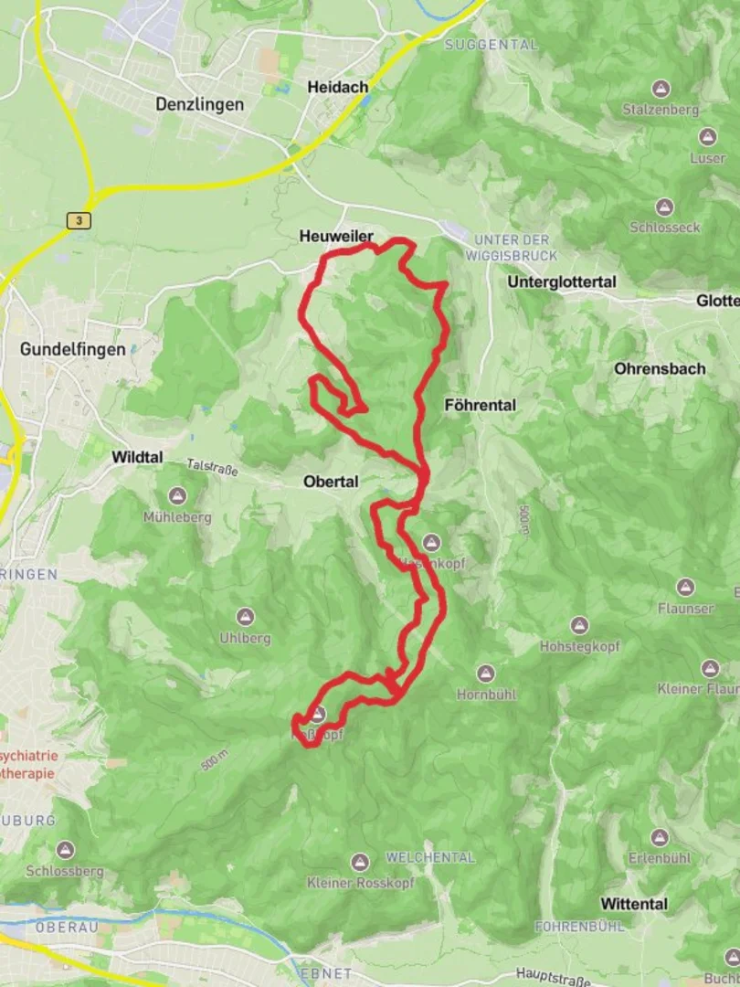 An image depicting the trail Heuweiler and Robkopf Loop and its surrounding area.