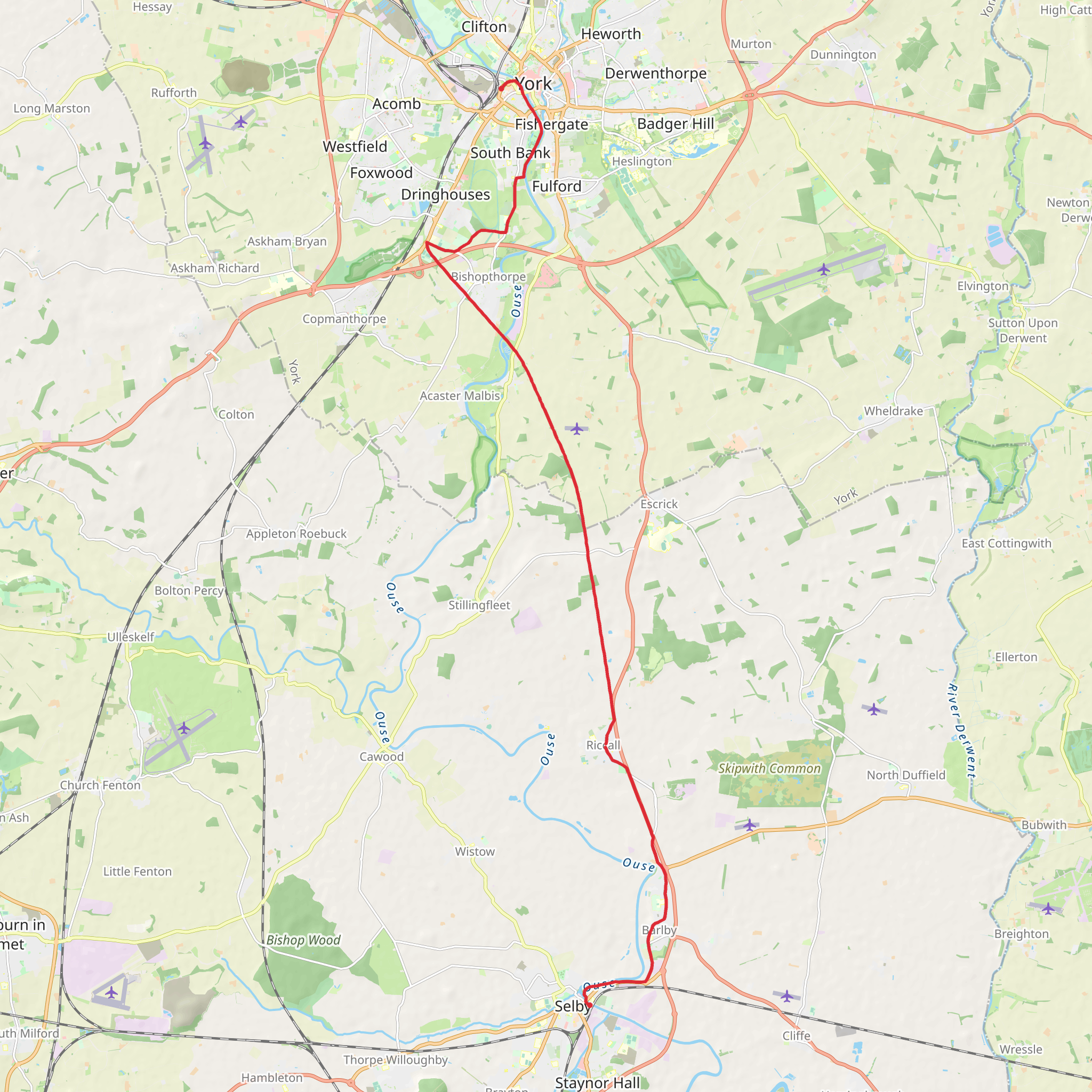 York to Selby via Trans Pennine Trail mobile static map