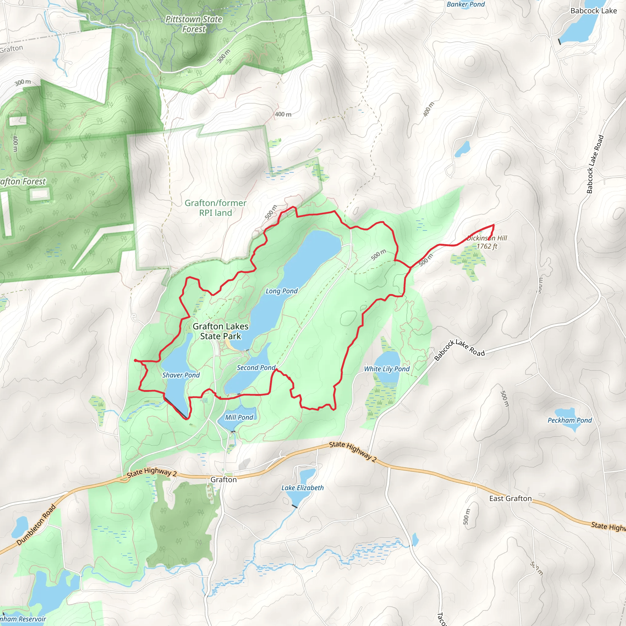 Grafton Lakes State Park and Dickinson Hill Loop mobile static map