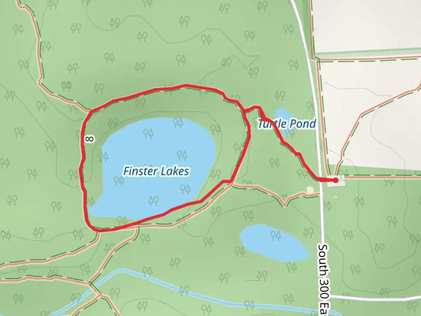 An image depicting the trail Finster Lakes Loop and its surrounding area.