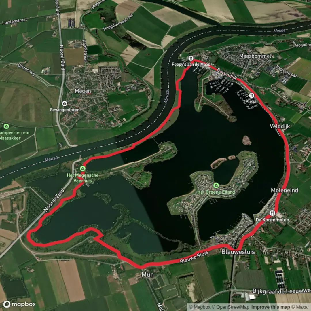 An image depicting the trail Het Binnenmeer and De Goudenham Loop and its surrounding area.