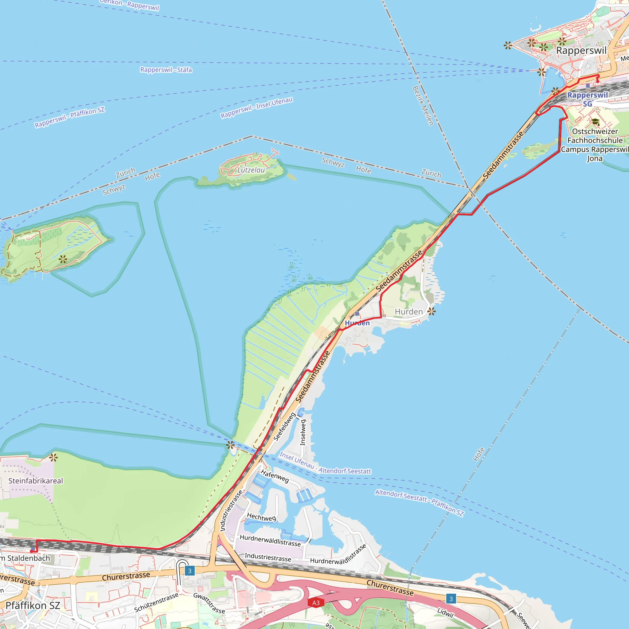 Holzbrücke Seedamm-Weg, Pfäffikon SZ - Rapperswil SG mobile static map