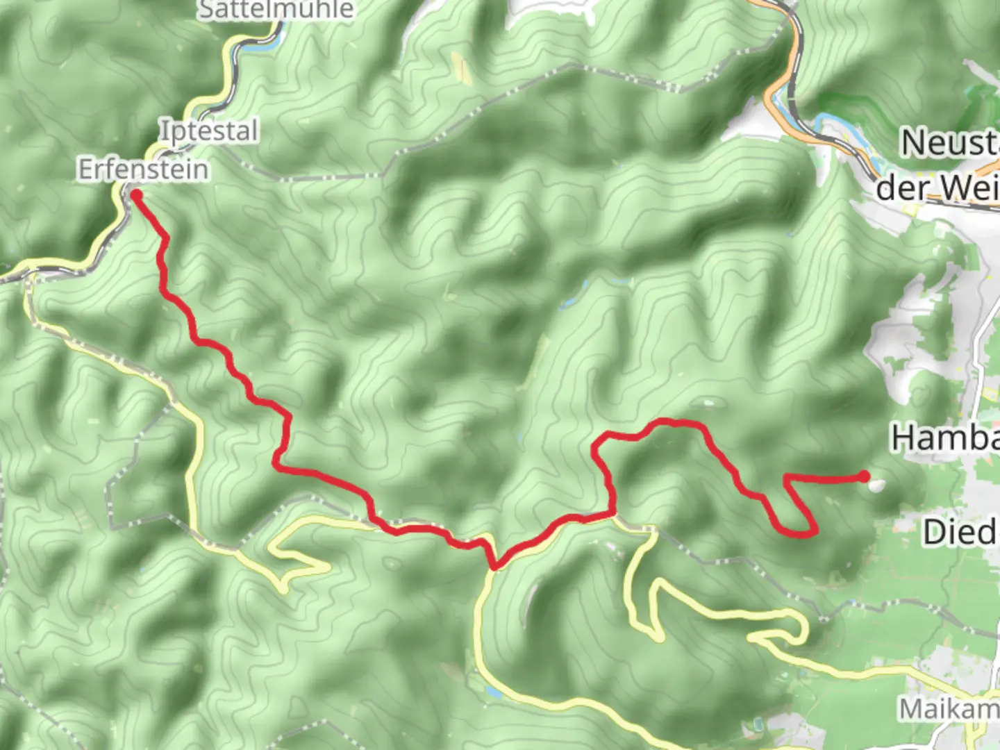 An image depicting the trail Burgschenke Rittersberg to Erfenstein via Weinspange and its surrounding area.