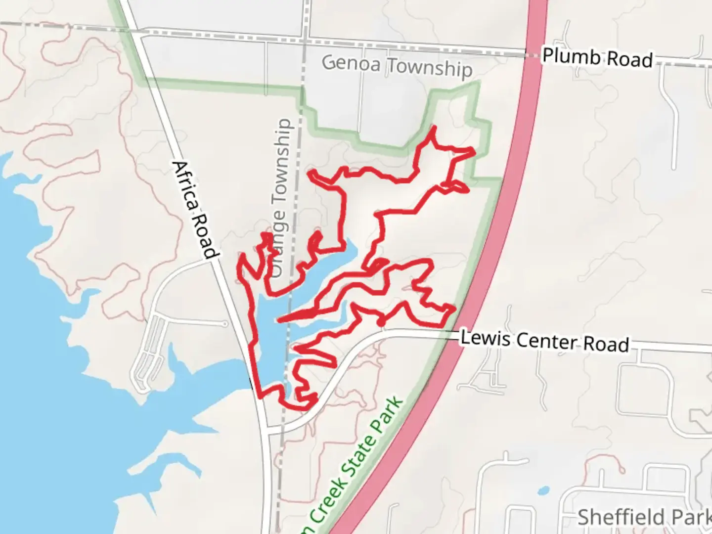 An image depicting the trail Alum Creek Phase 1 Loop and its surrounding area.