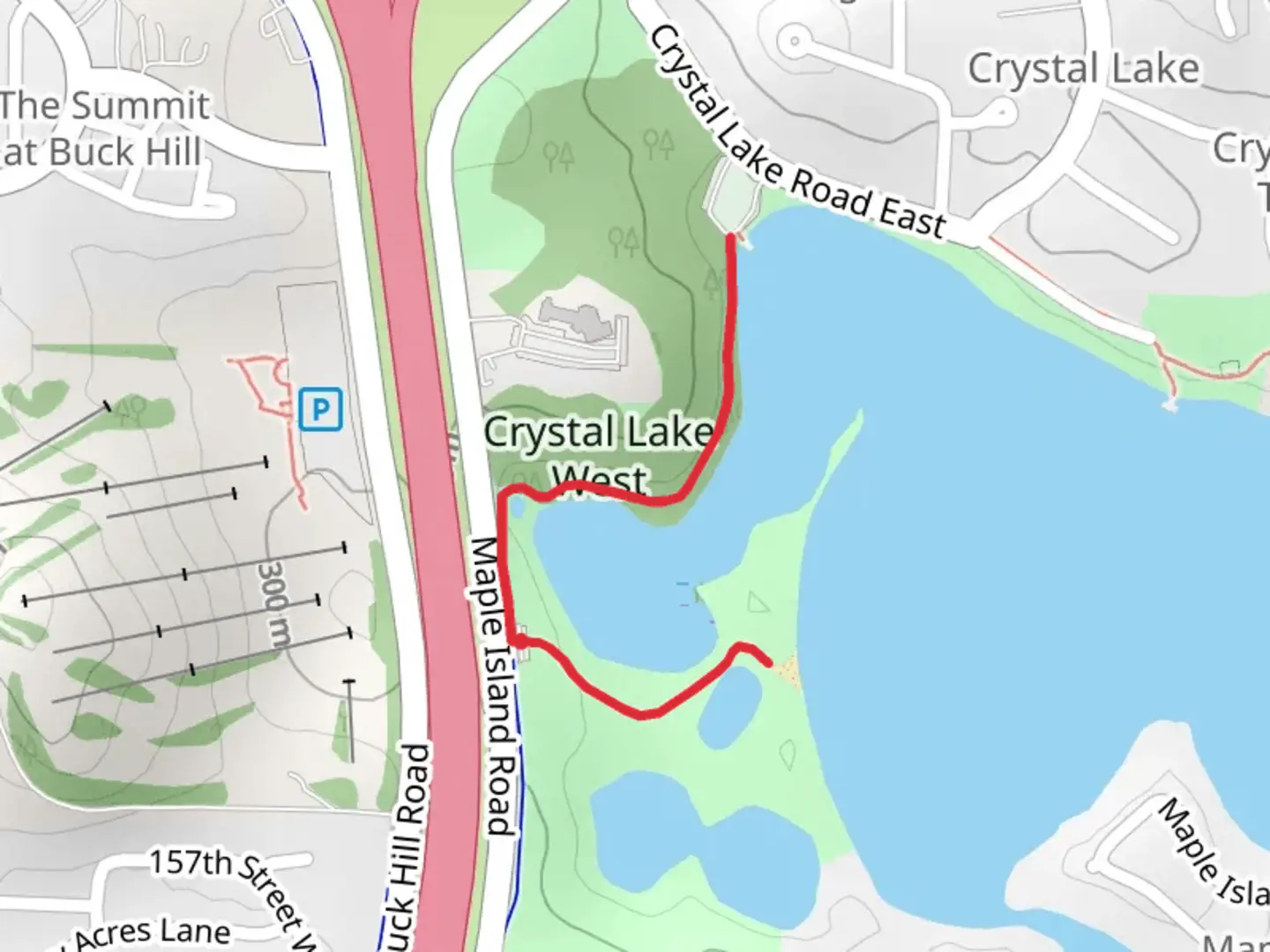 An image depicting the trail Crystal Lake West Shore Walk and its surrounding area.