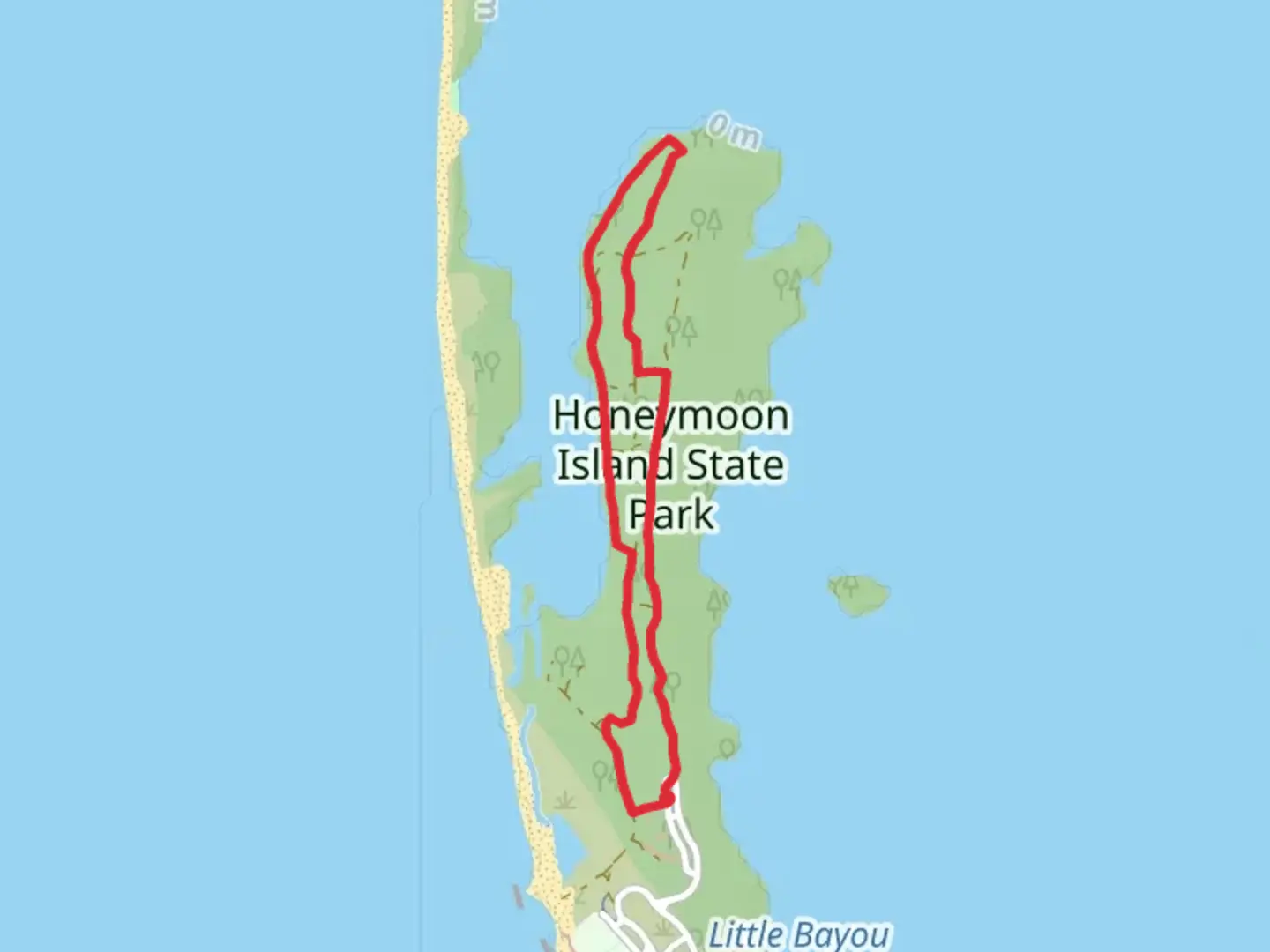 An image depicting the trail Honeymoon Island State Park Loop and its surrounding area.