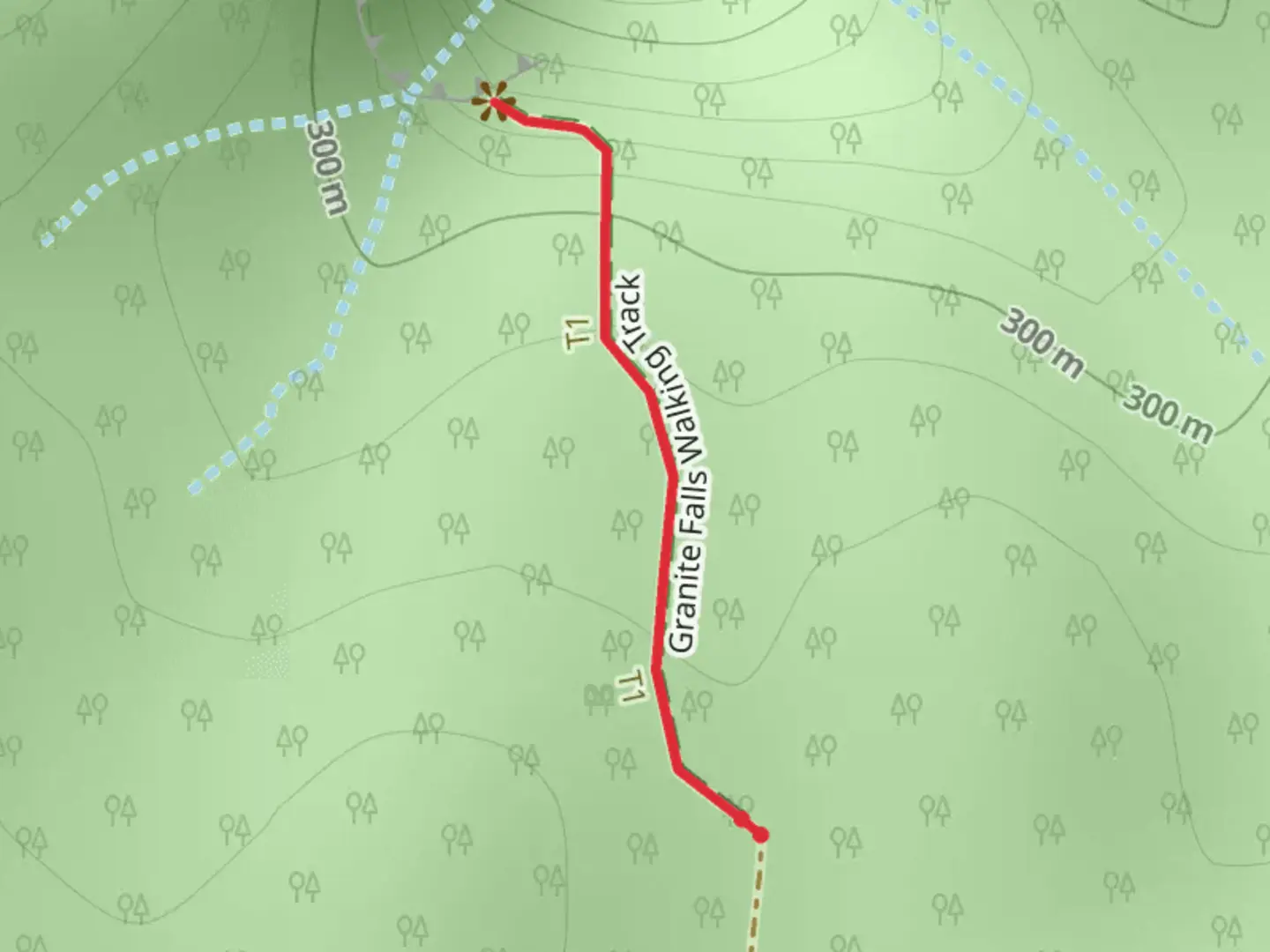 An image depicting the trail Granite Falls Track and its surrounding area.