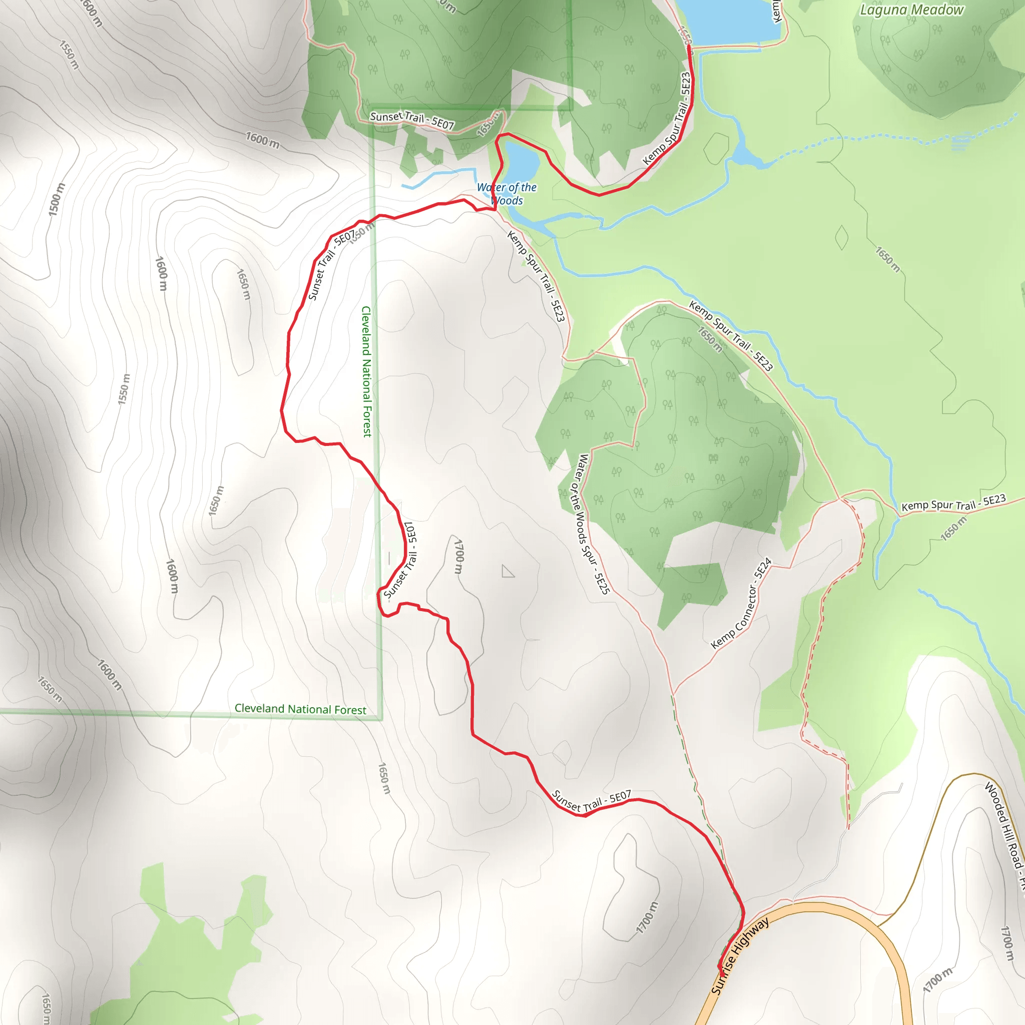 Sunset Trail and Kemp Spur Trail mobile static map