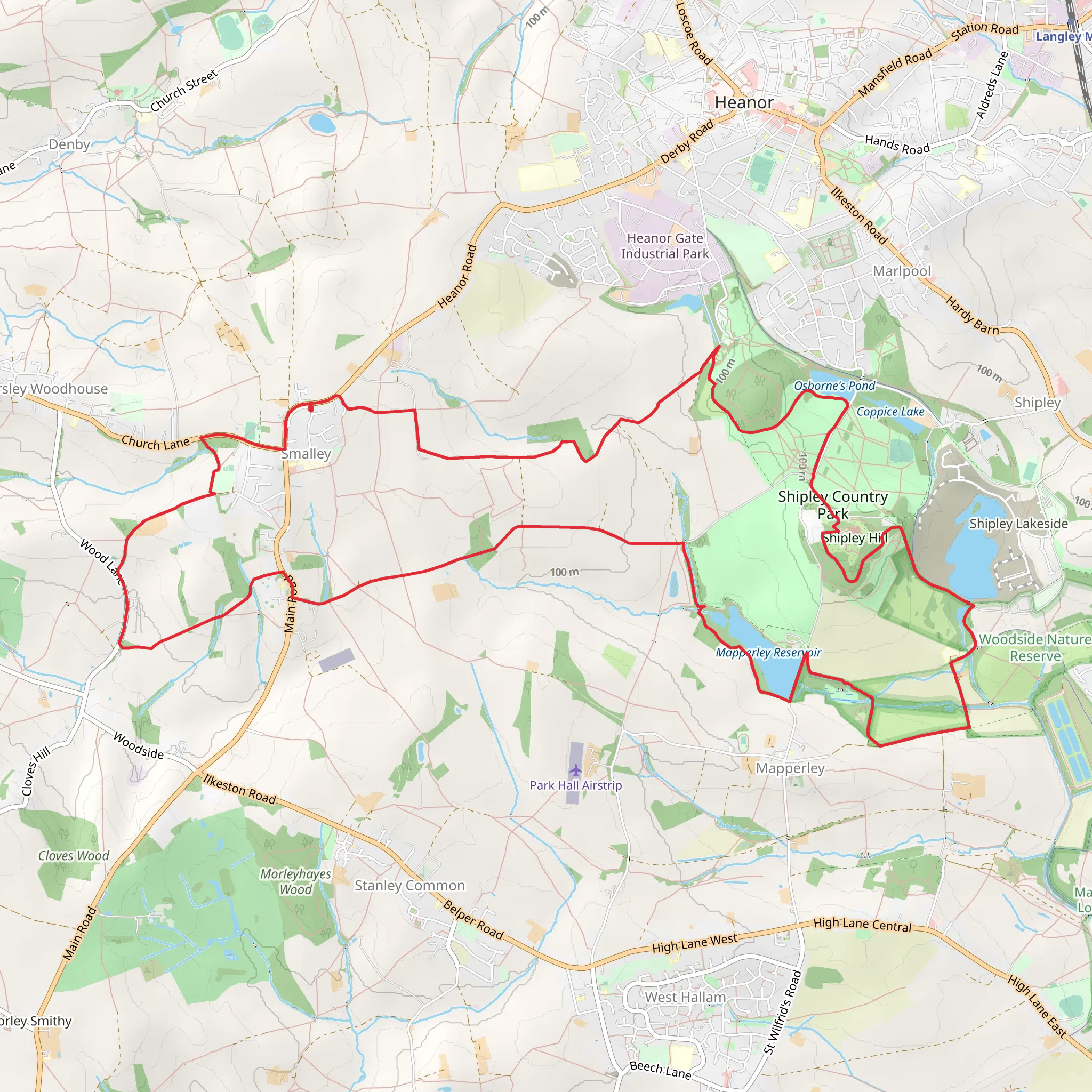 Smalley and Shipley Country Park Loop mobile static map