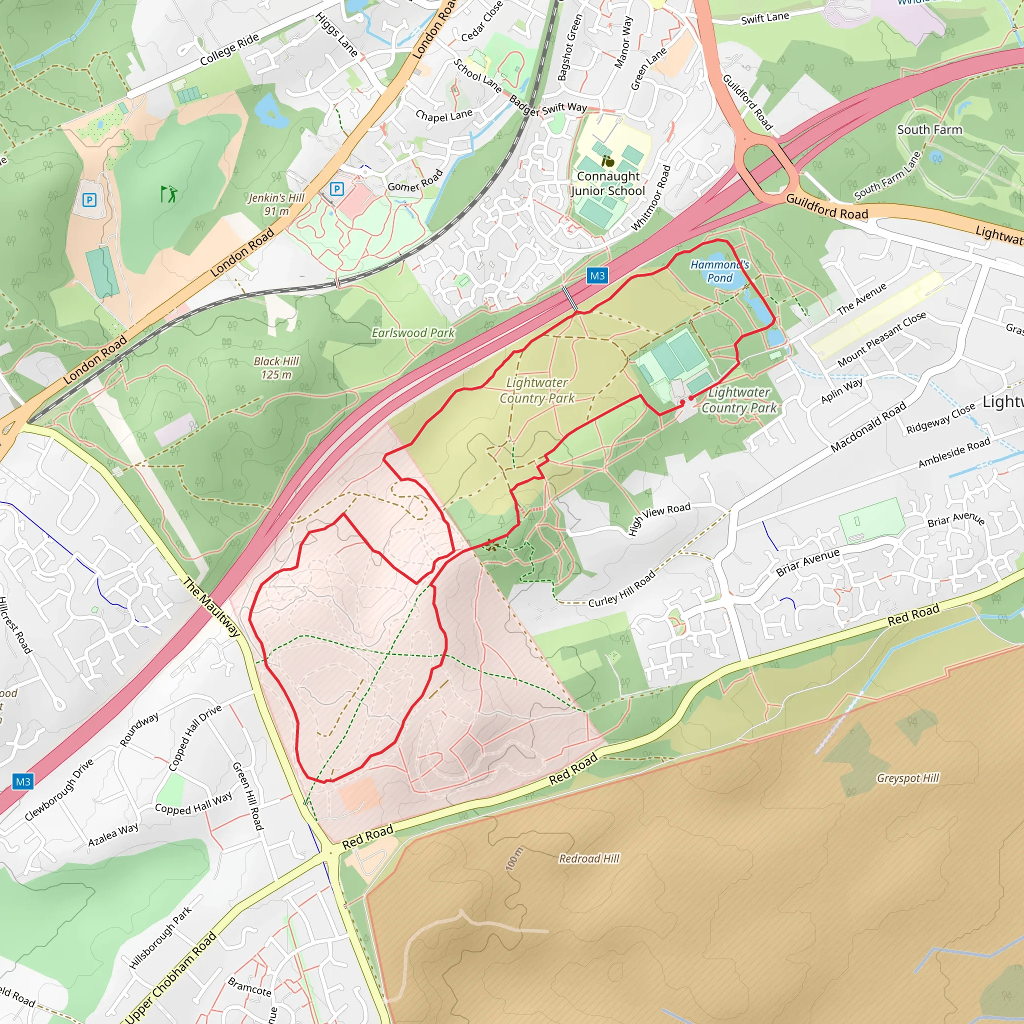 Lightwater Country Park Loop mobile static map