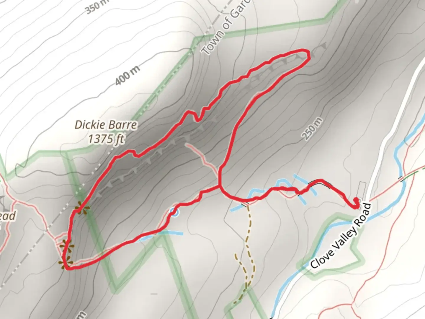 An image depicting the trail Dickie Barre trail and Shawangunk Ridge Loop Trail and its surrounding area.