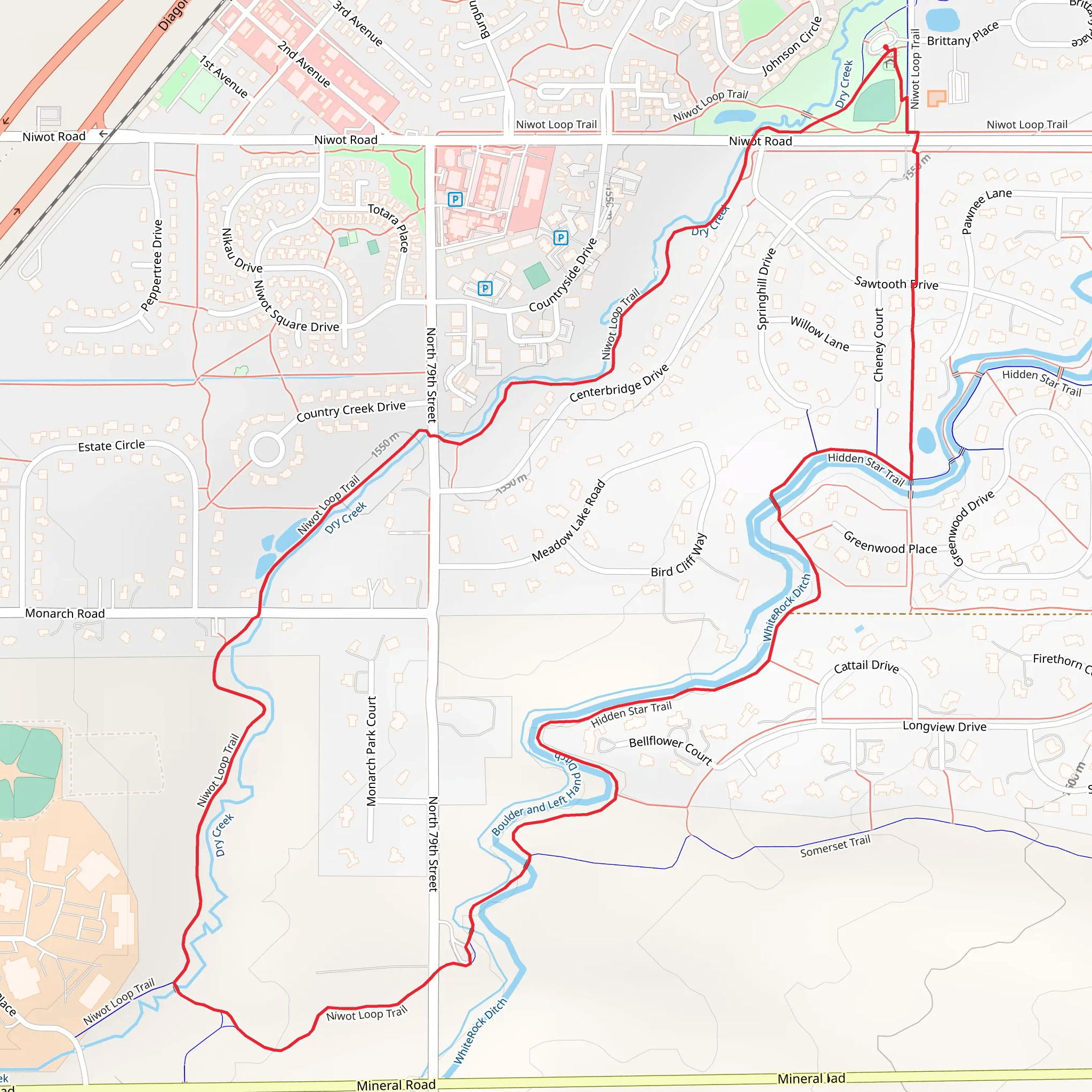 Niwot and Hidden Star Loop Trail mobile static map