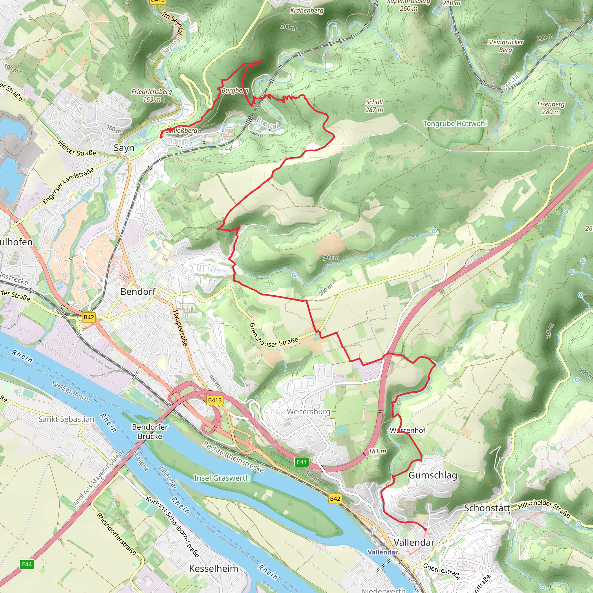 Sayn to Vallendar Walk via Traumpfad Saynsteig mobile static map