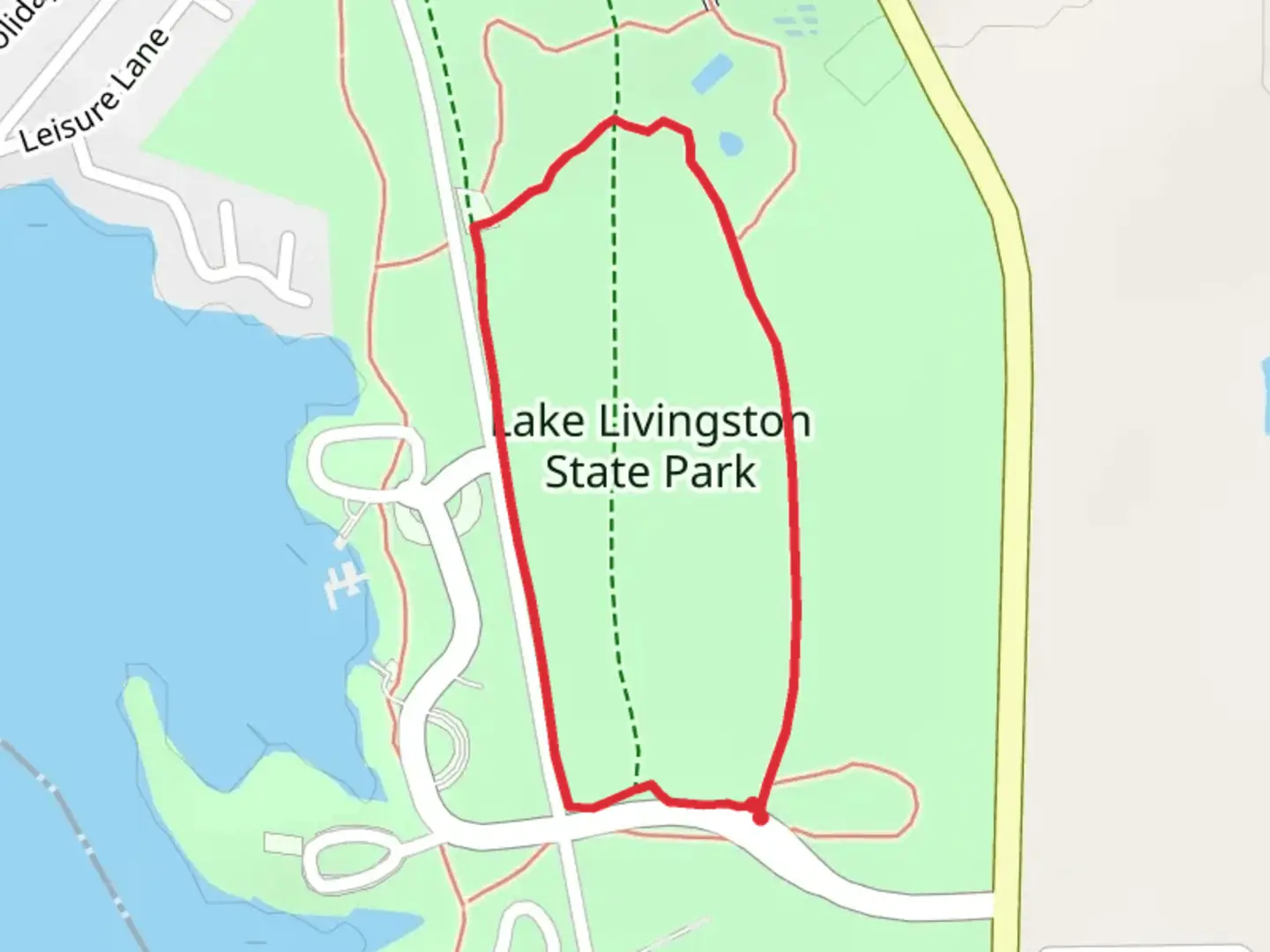 An image depicting the trail Lake Livingston State Park Loop and its surrounding area.